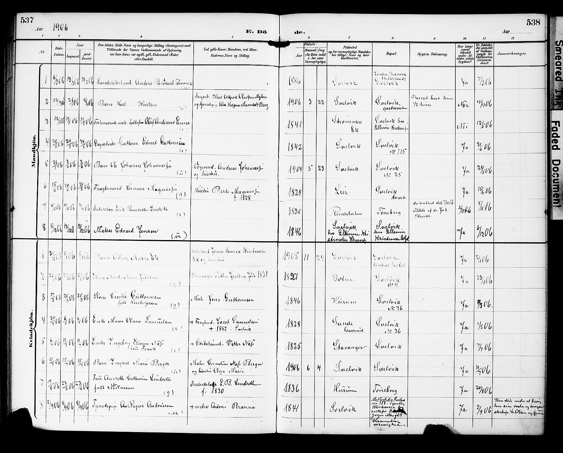 Strømm kirkebøker, AV/SAKO-A-322/G/Gb/L0002: Parish register (copy) no. II 2, 1897-1928, p. 537-538