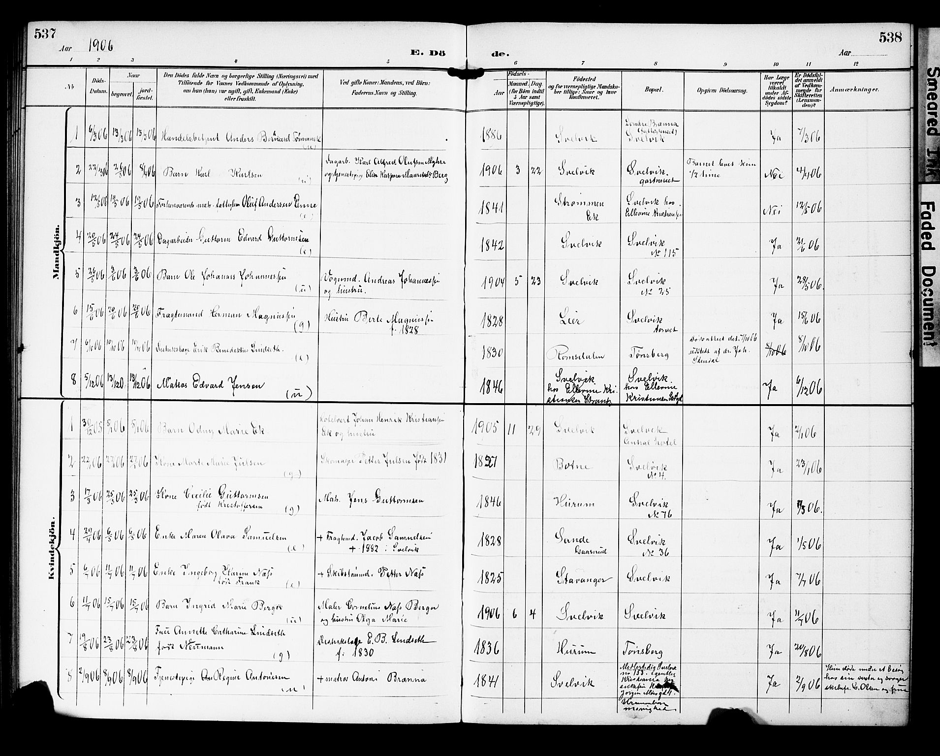 Strømm kirkebøker, SAKO/A-322/G/Gb/L0002: Parish register (copy) no. II 2, 1897-1928, p. 537-538