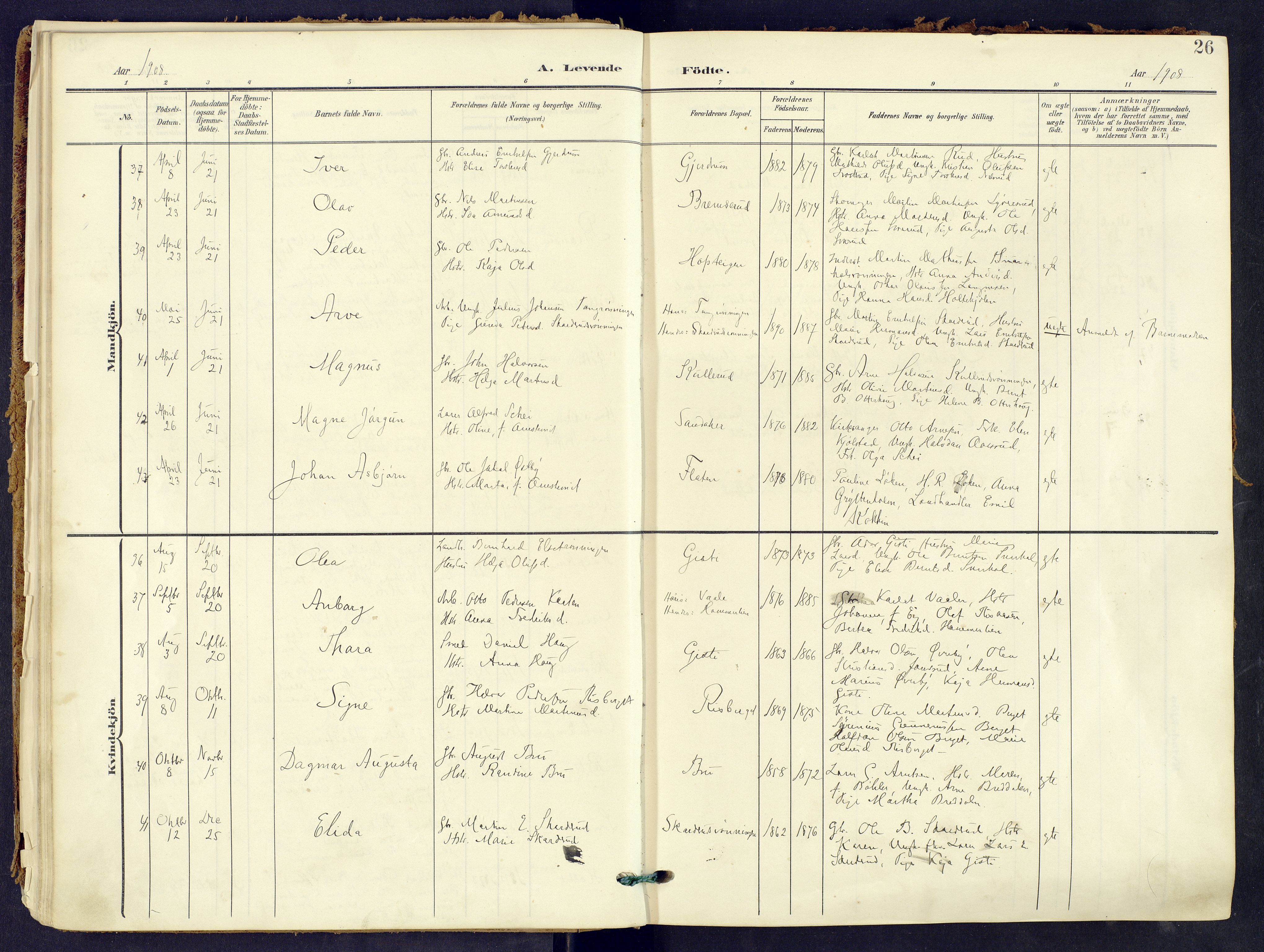 Våler prestekontor, Hedmark, AV/SAH-PREST-040/H/Ha/Haa/L0008: Parish register (official) no. 8, 1905-1921, p. 26