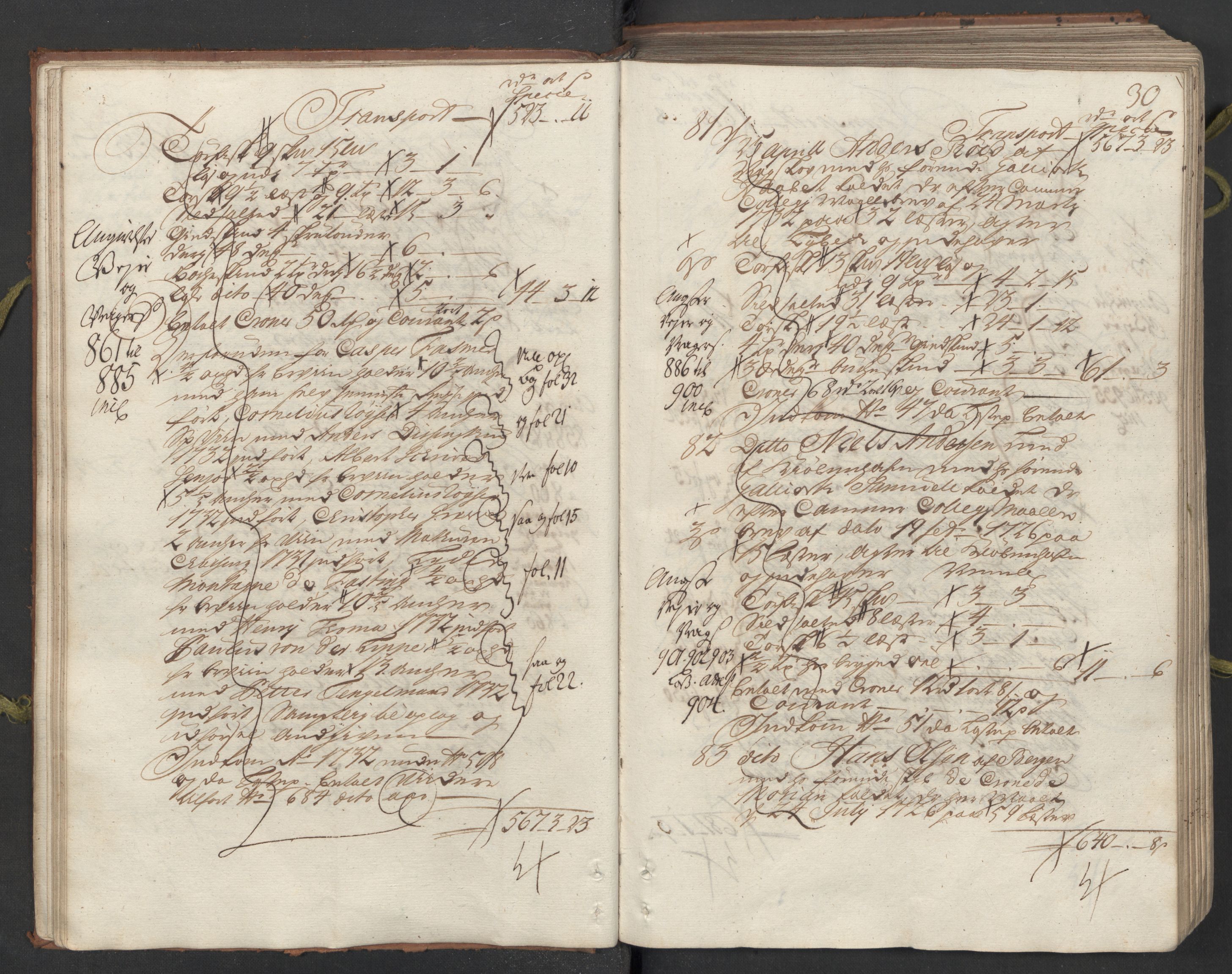 Generaltollkammeret, tollregnskaper, RA/EA-5490/R26/L0024/0001: Tollregnskaper Bergen A / Utgående hovedtollbok, 1733, p. 29b-30a