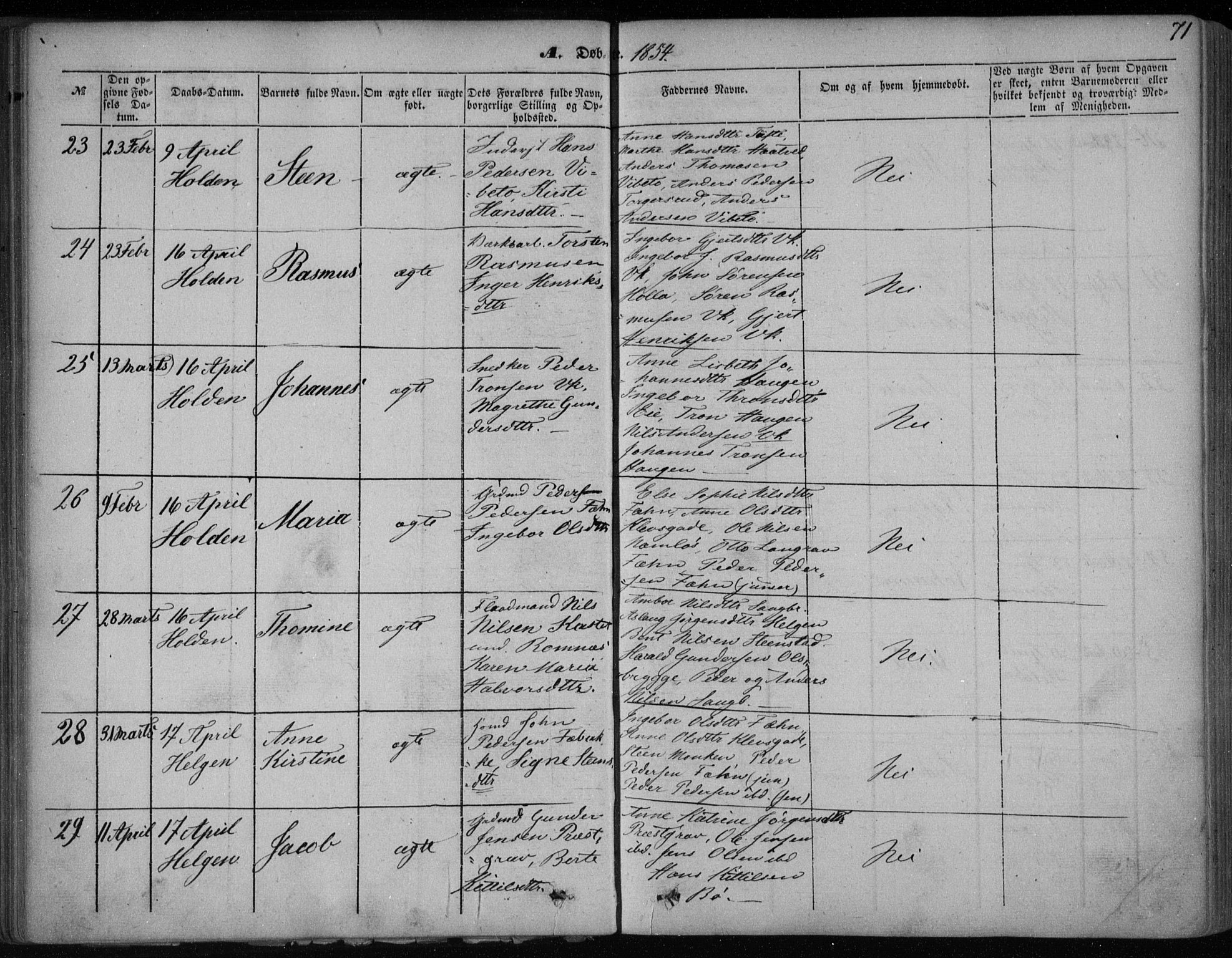 Holla kirkebøker, AV/SAKO-A-272/F/Fa/L0005: Parish register (official) no. 5, 1849-1860, p. 71