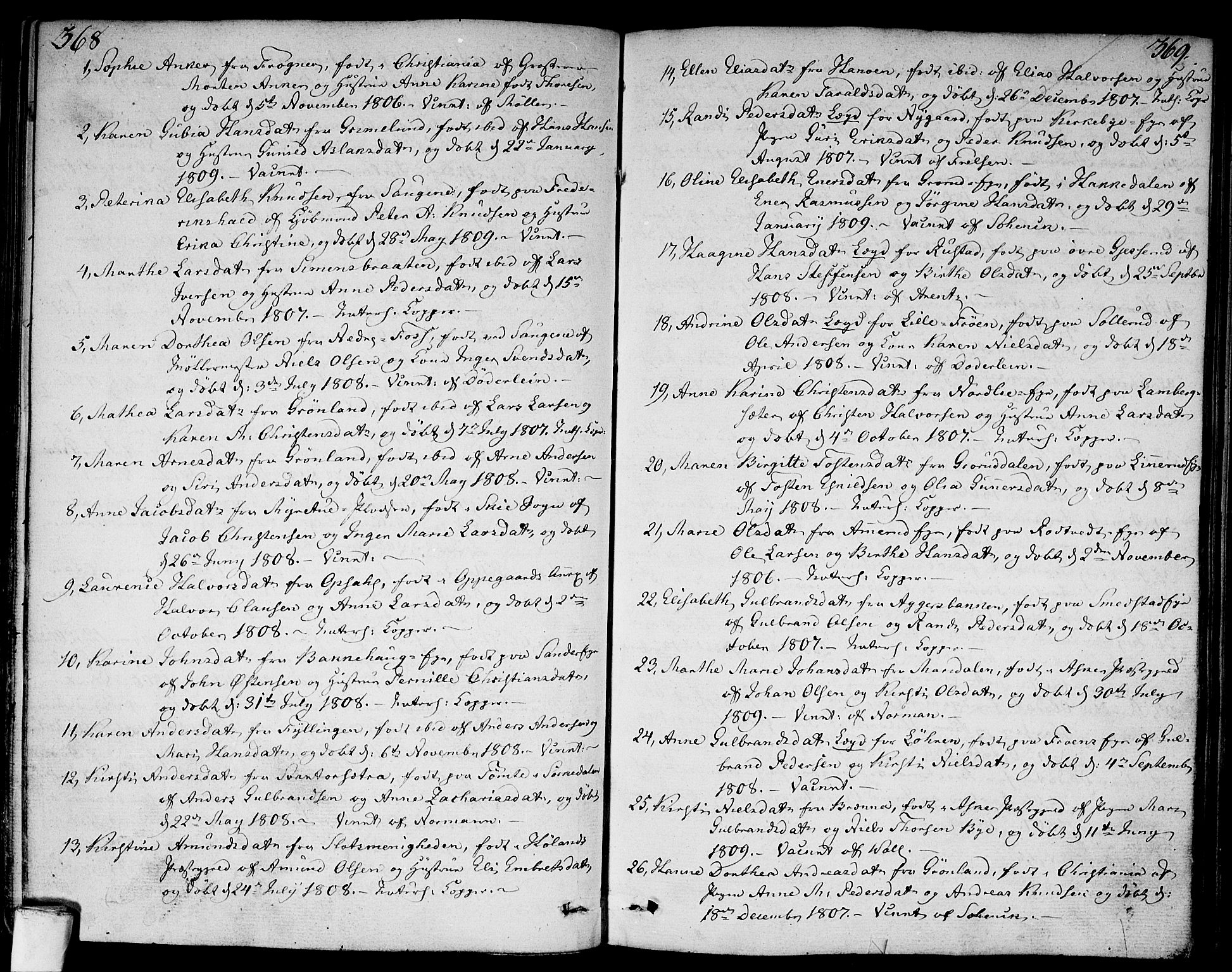 Aker prestekontor kirkebøker, SAO/A-10861/F/L0012: Parish register (official) no. 12, 1819-1828, p. 368-369