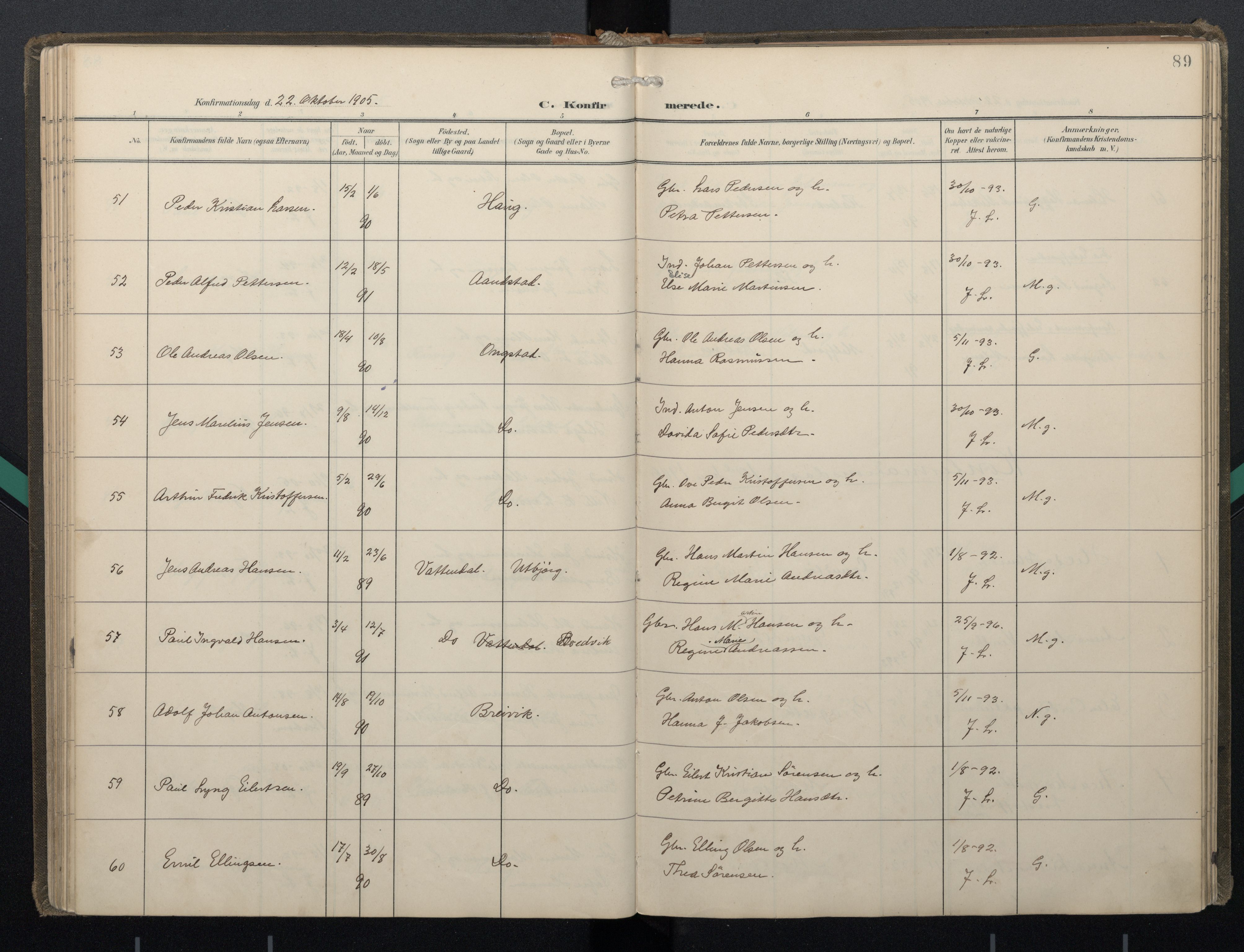 Ministerialprotokoller, klokkerbøker og fødselsregistre - Nordland, AV/SAT-A-1459/888/L1247: Parish register (official) no. 888A13, 1900-1911, p. 89