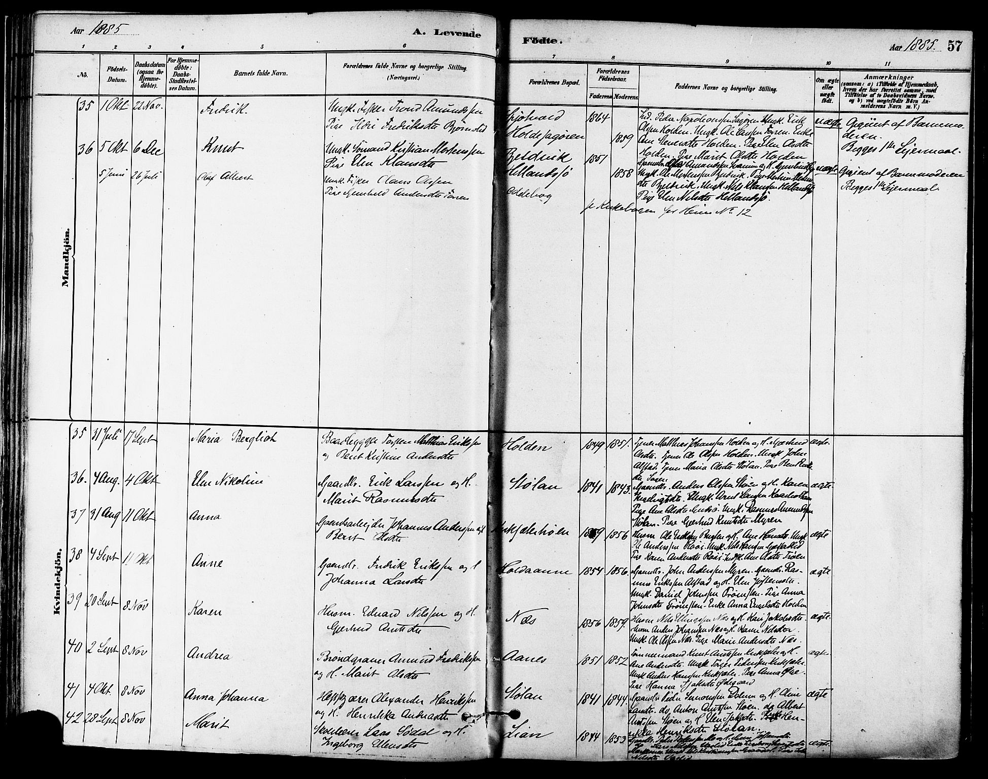 Ministerialprotokoller, klokkerbøker og fødselsregistre - Sør-Trøndelag, SAT/A-1456/630/L0496: Parish register (official) no. 630A09, 1879-1895, p. 57