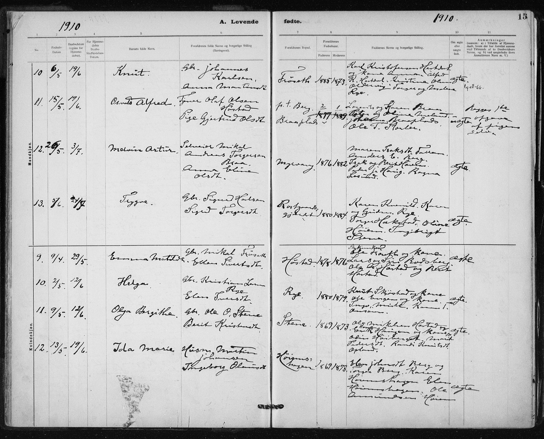 Ministerialprotokoller, klokkerbøker og fødselsregistre - Sør-Trøndelag, AV/SAT-A-1456/612/L0381: Parish register (official) no. 612A13, 1907-1923, p. 15