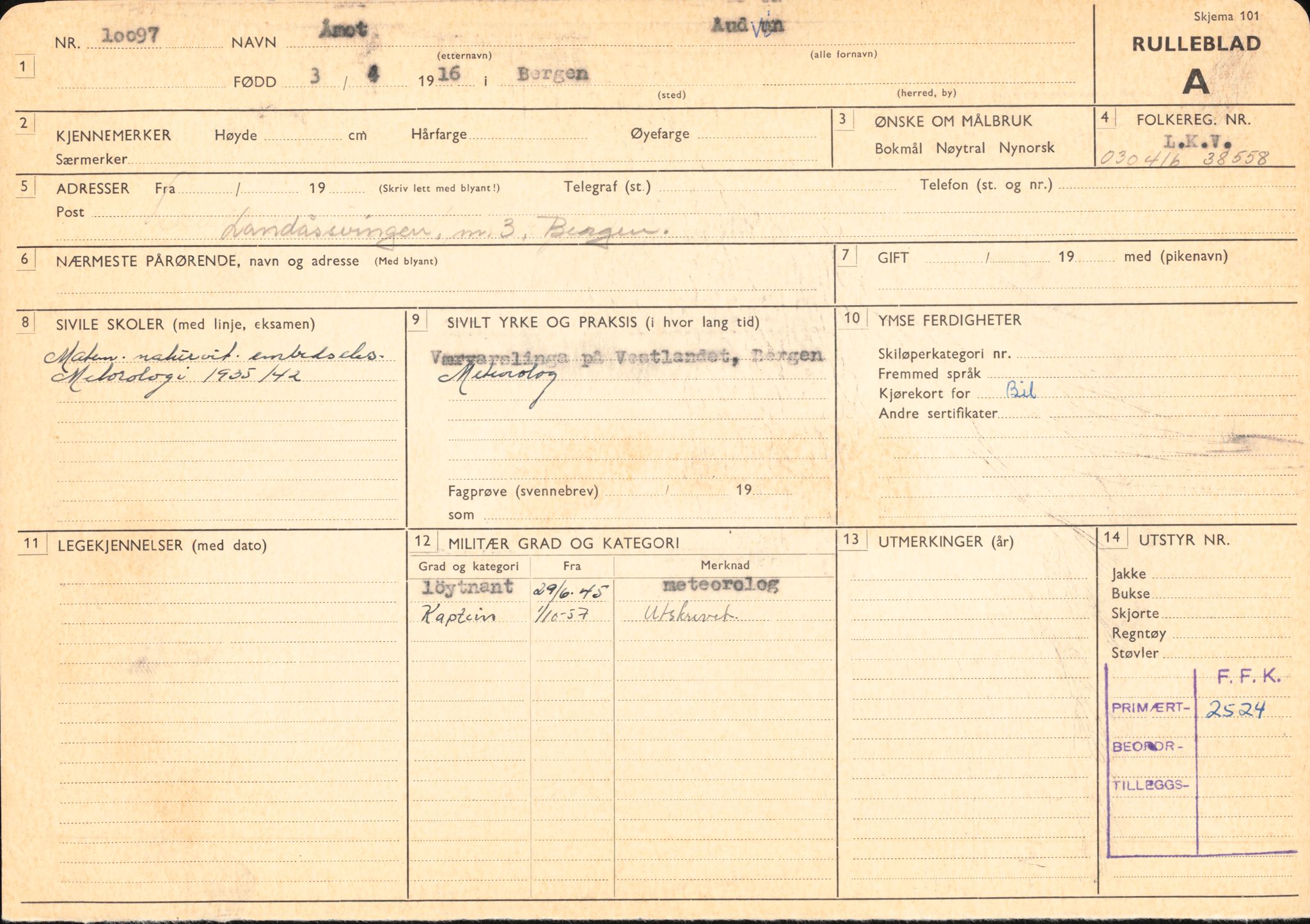 Forsvaret, Forsvarets overkommando/Luftforsvarsstaben, RA/RAFA-4079/P/Pa/L0048: Personellpapirer, 1916, p. 529