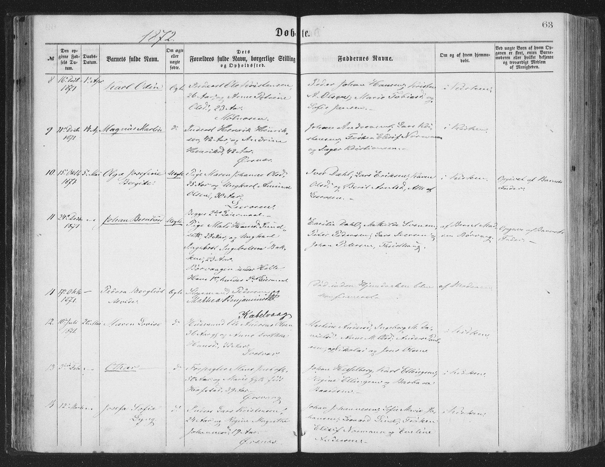 Ministerialprotokoller, klokkerbøker og fødselsregistre - Nordland, AV/SAT-A-1459/874/L1057: Parish register (official) no. 874A01, 1866-1877, p. 63