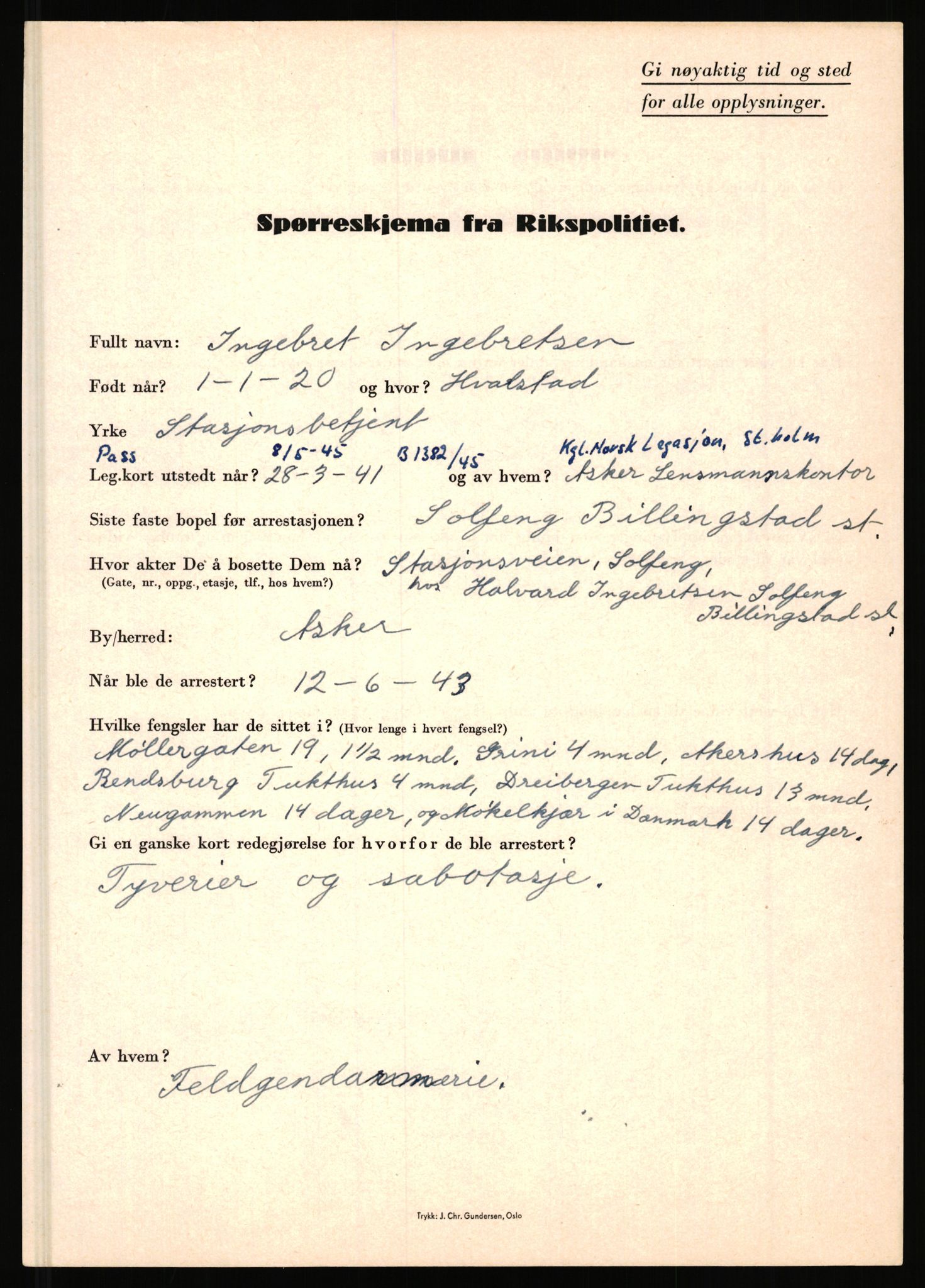 Rikspolitisjefen, AV/RA-S-1560/L/L0007: Heen, Erik C. - Iversen, Trygve, 1940-1945, p. 1123