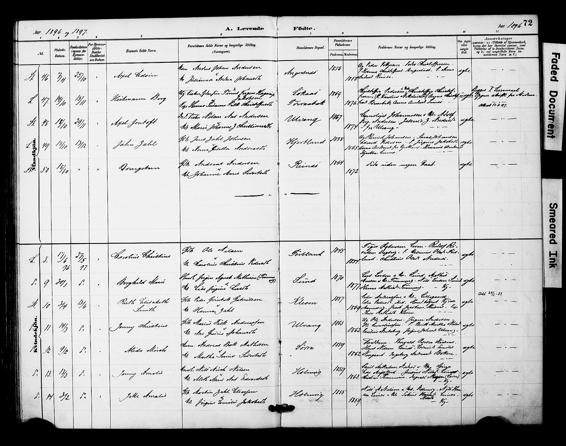 Ministerialprotokoller, klokkerbøker og fødselsregistre - Nordland, AV/SAT-A-1459/831/L0471: Parish register (official) no. 831A02, 1886-1901, p. 72