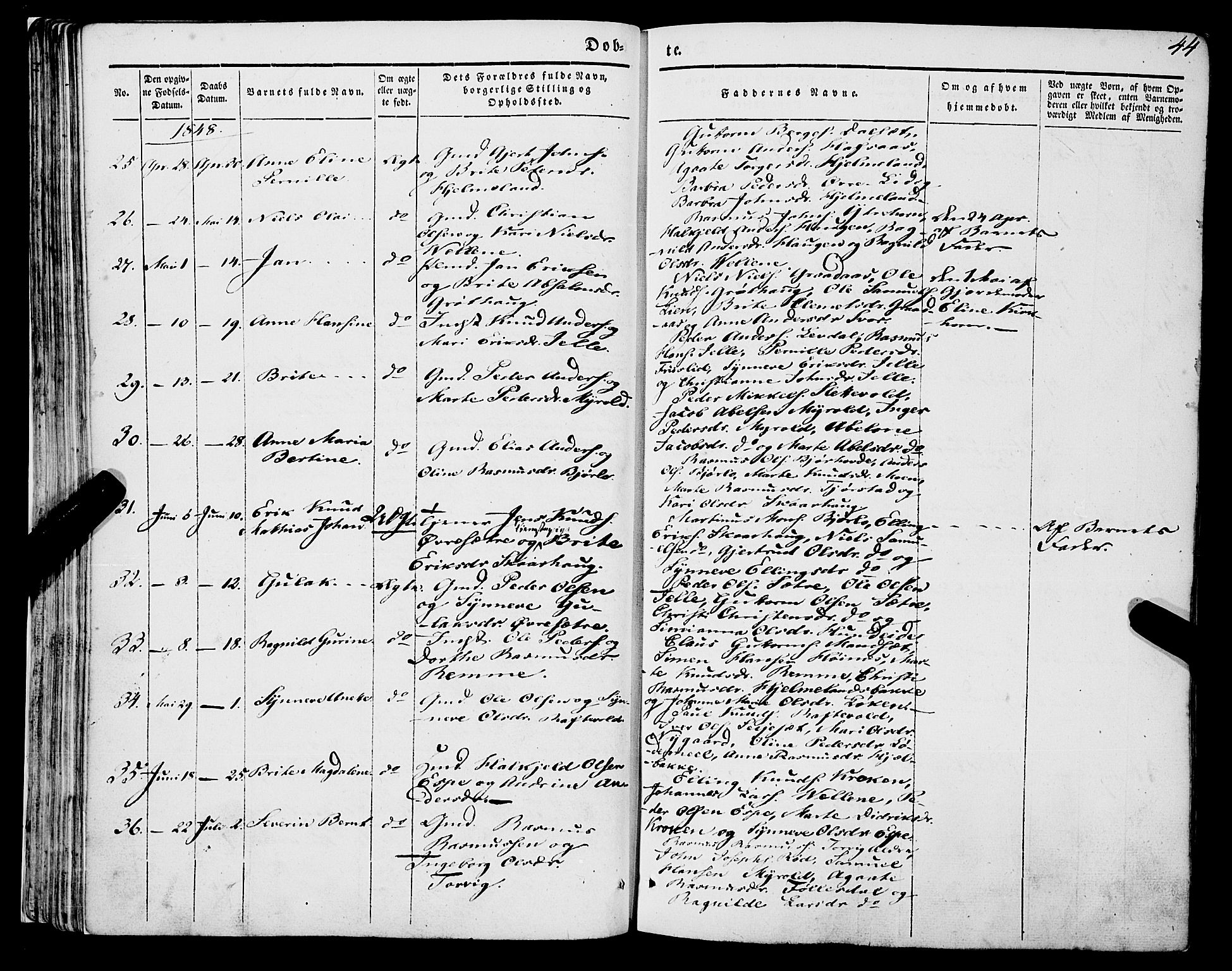 Eid sokneprestembete, AV/SAB-A-82301/H/Haa/Haaa/L0007: Parish register (official) no. A 7, 1844-1858, p. 44