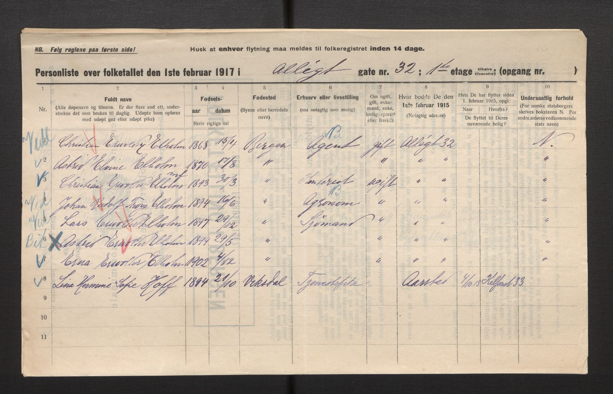 SAB, Municipal Census 1917 for Bergen, 1917, p. 963