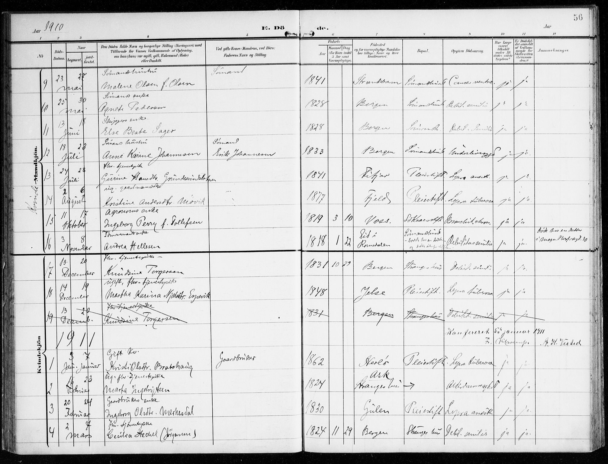 St. Jørgens hospital og Årstad sokneprestembete, SAB/A-99934: Parish register (official) no. A 14, 1902-1935, p. 56