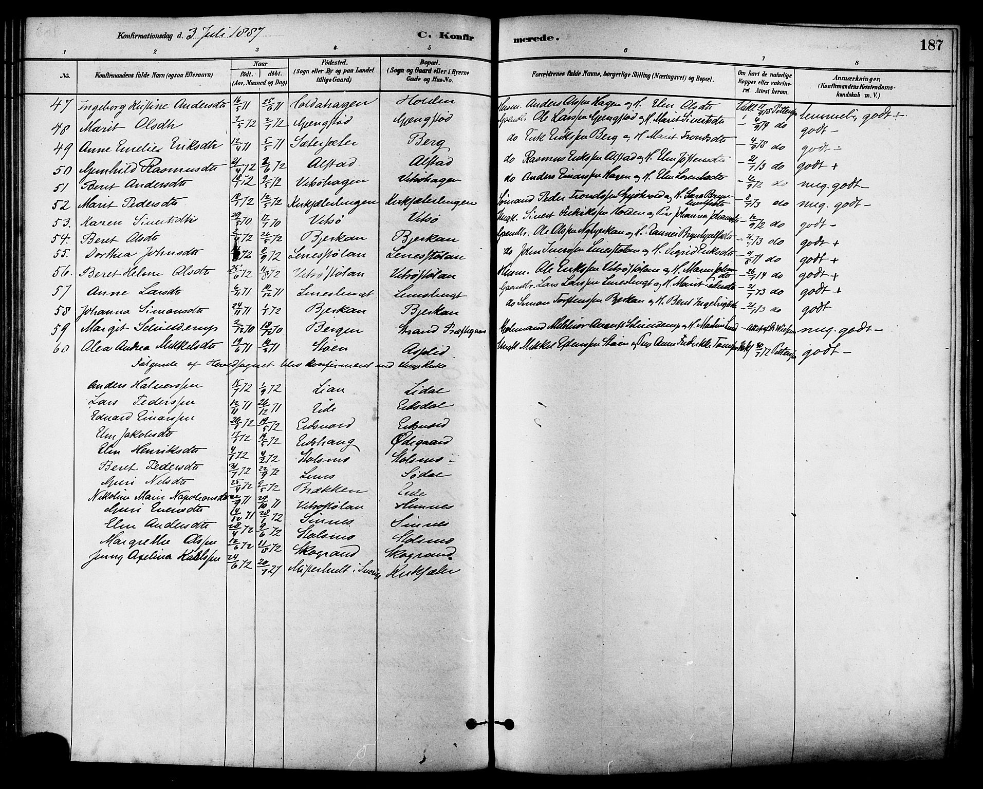 Ministerialprotokoller, klokkerbøker og fødselsregistre - Sør-Trøndelag, AV/SAT-A-1456/630/L0496: Parish register (official) no. 630A09, 1879-1895, p. 187