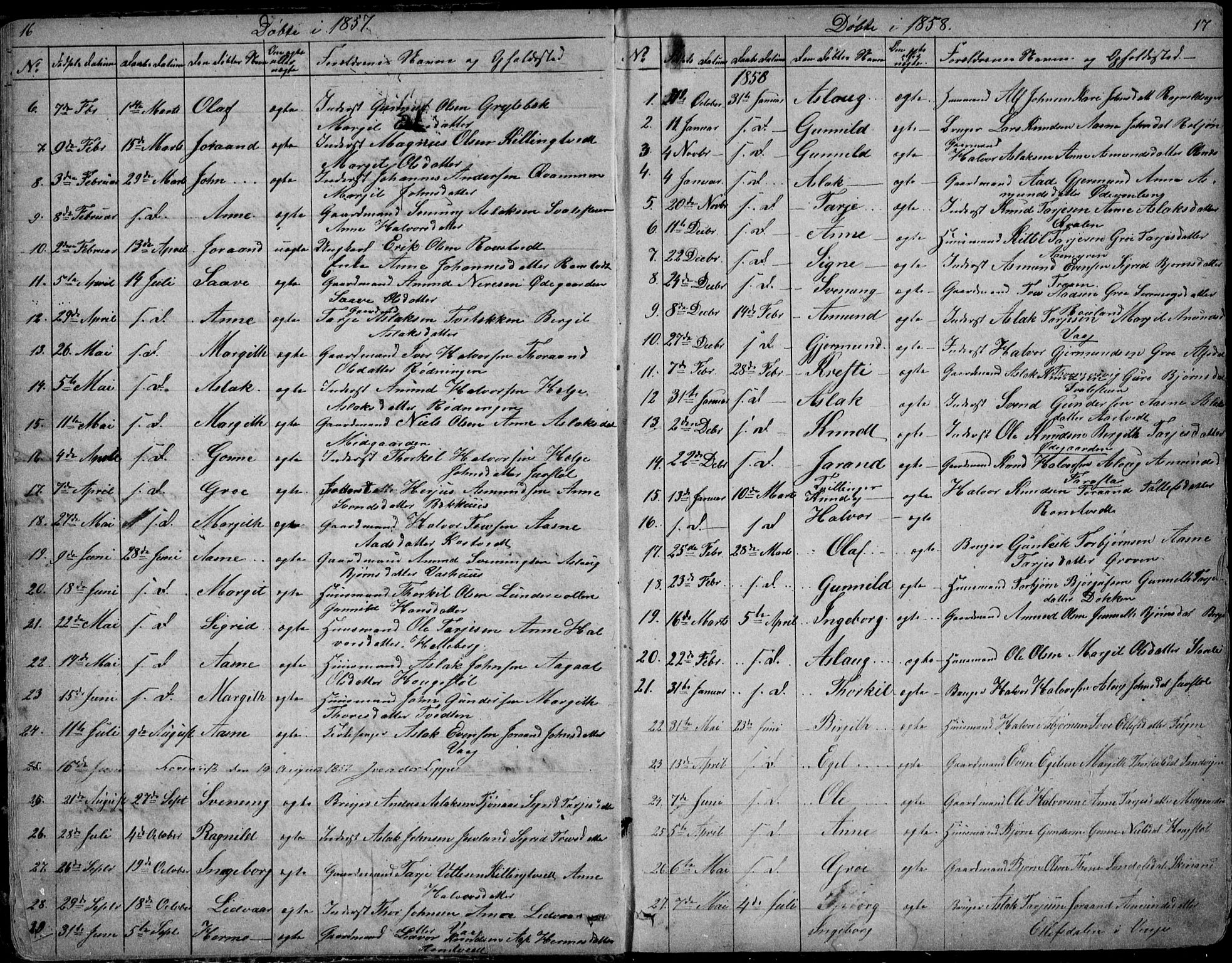 Rauland kirkebøker, AV/SAKO-A-292/G/Ga/L0002: Parish register (copy) no. I 2, 1849-1935, p. 16-17