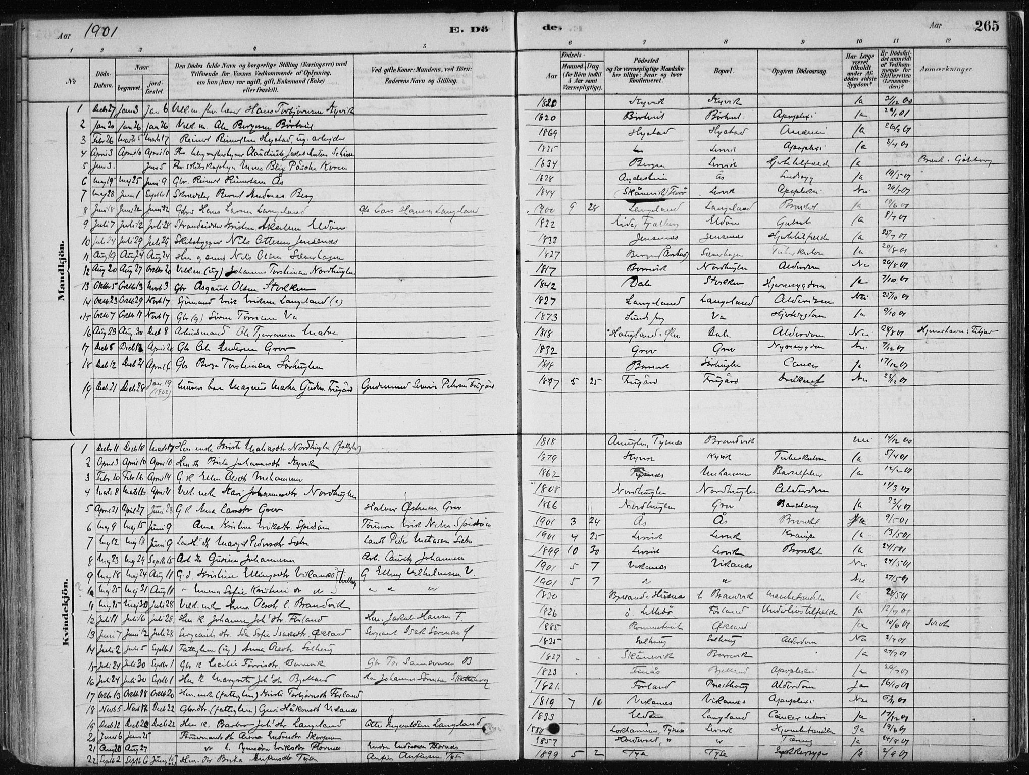 Stord sokneprestembete, AV/SAB-A-78201/H/Haa: Parish register (official) no. B 2, 1878-1913, p. 265