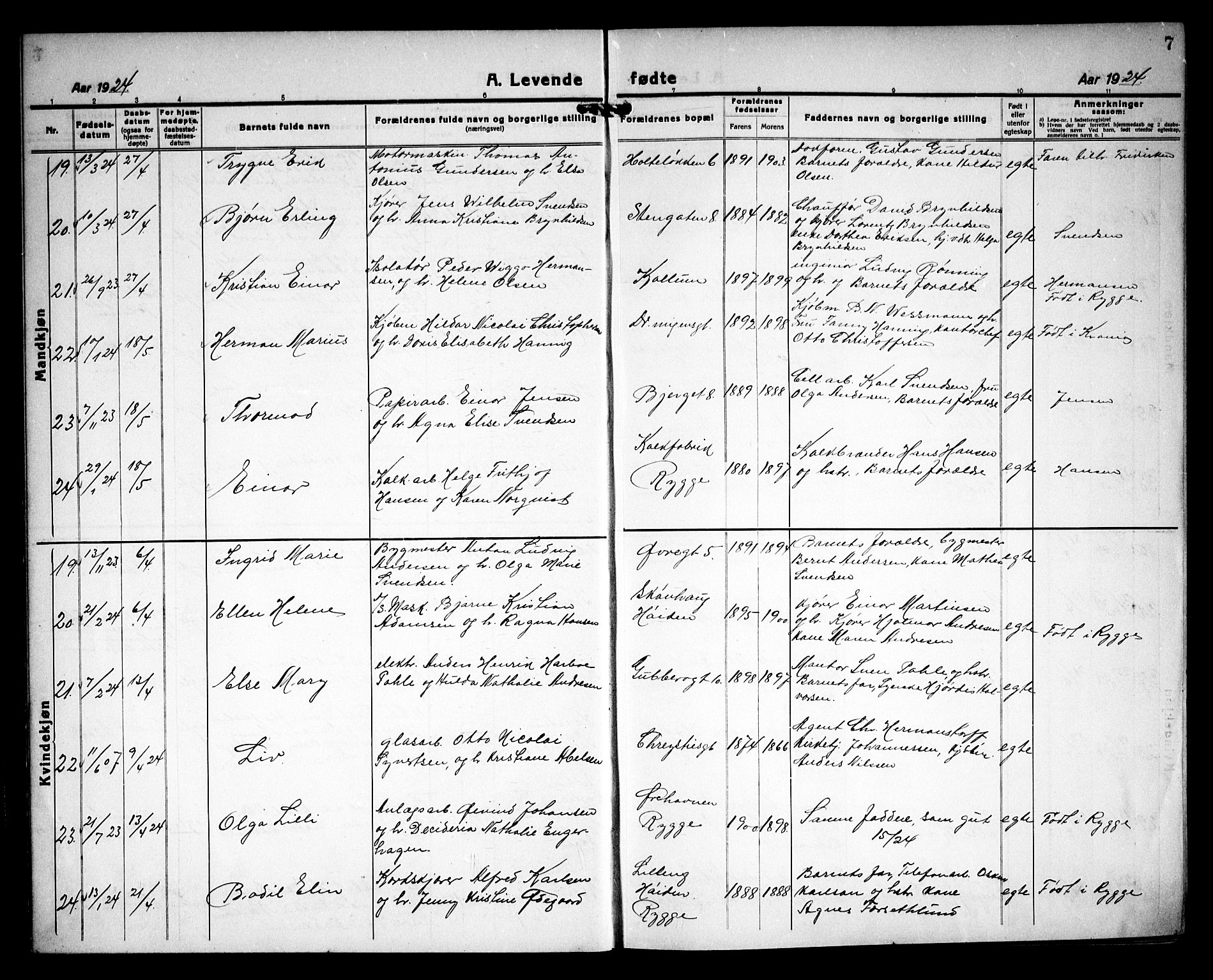 Moss prestekontor Kirkebøker, AV/SAO-A-2003/G/Ga/L0009: Parish register (copy) no. I 9, 1924-1937, p. 7