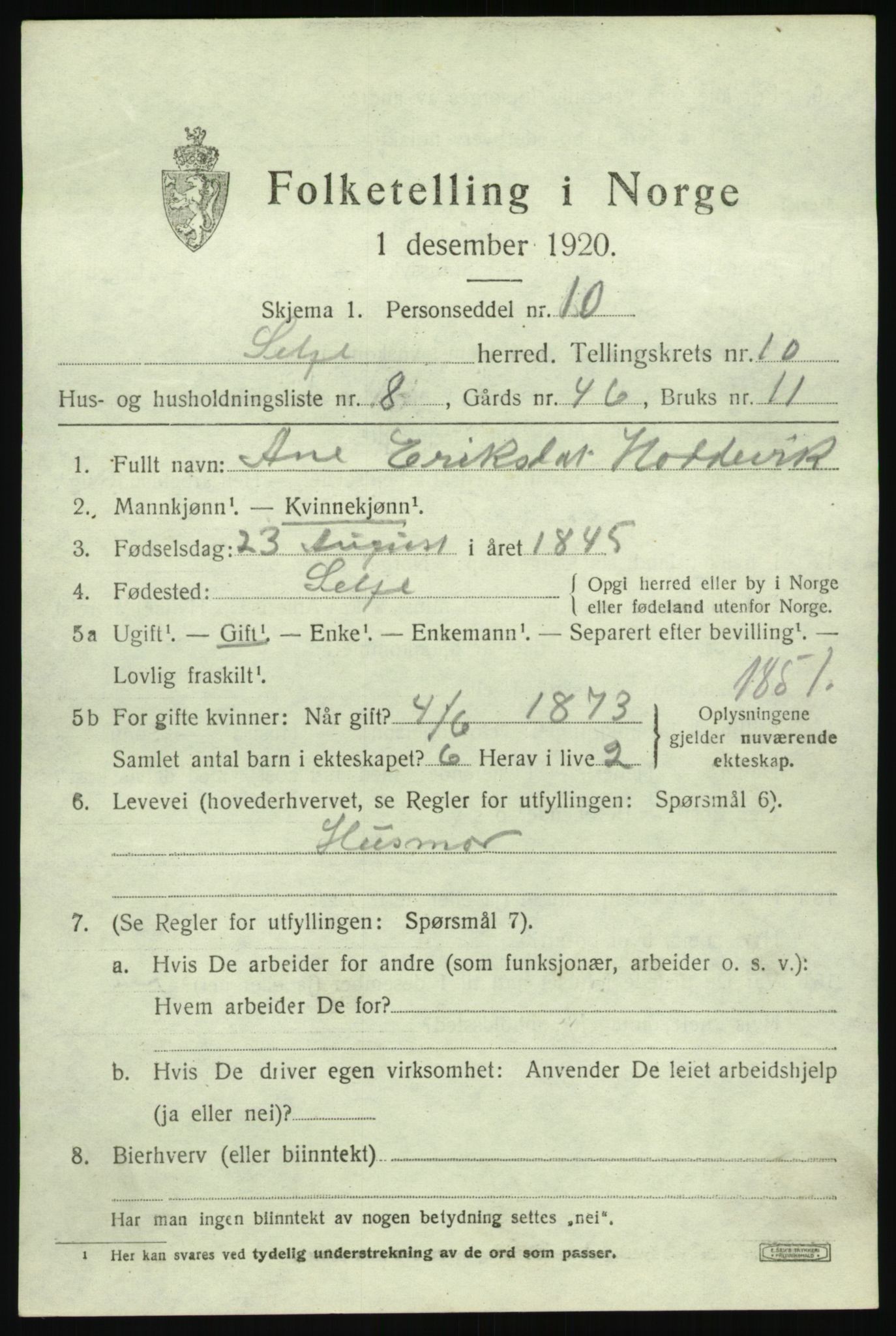 SAB, 1920 census for Selje, 1920, p. 4693