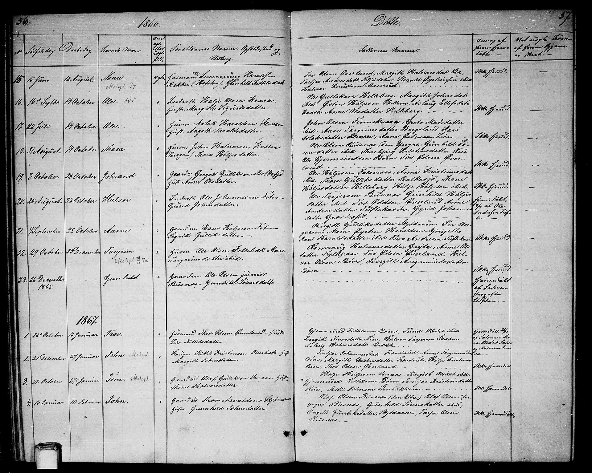 Gransherad kirkebøker, SAKO/A-267/G/Ga/L0002: Parish register (copy) no. I 2, 1854-1886, p. 56-57