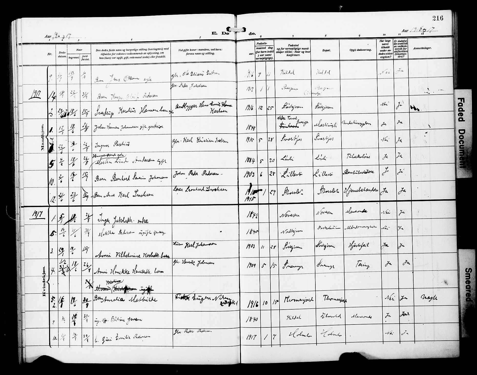 Skjervøy sokneprestkontor, SATØ/S-1300/H/Ha/Hab/L0022klokker: Parish register (copy) no. 22, 1910-1926, p. 216