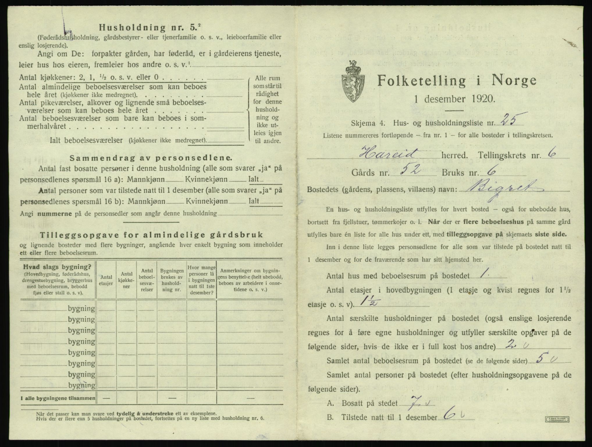 SAT, 1920 census for Hareid, 1920, p. 333