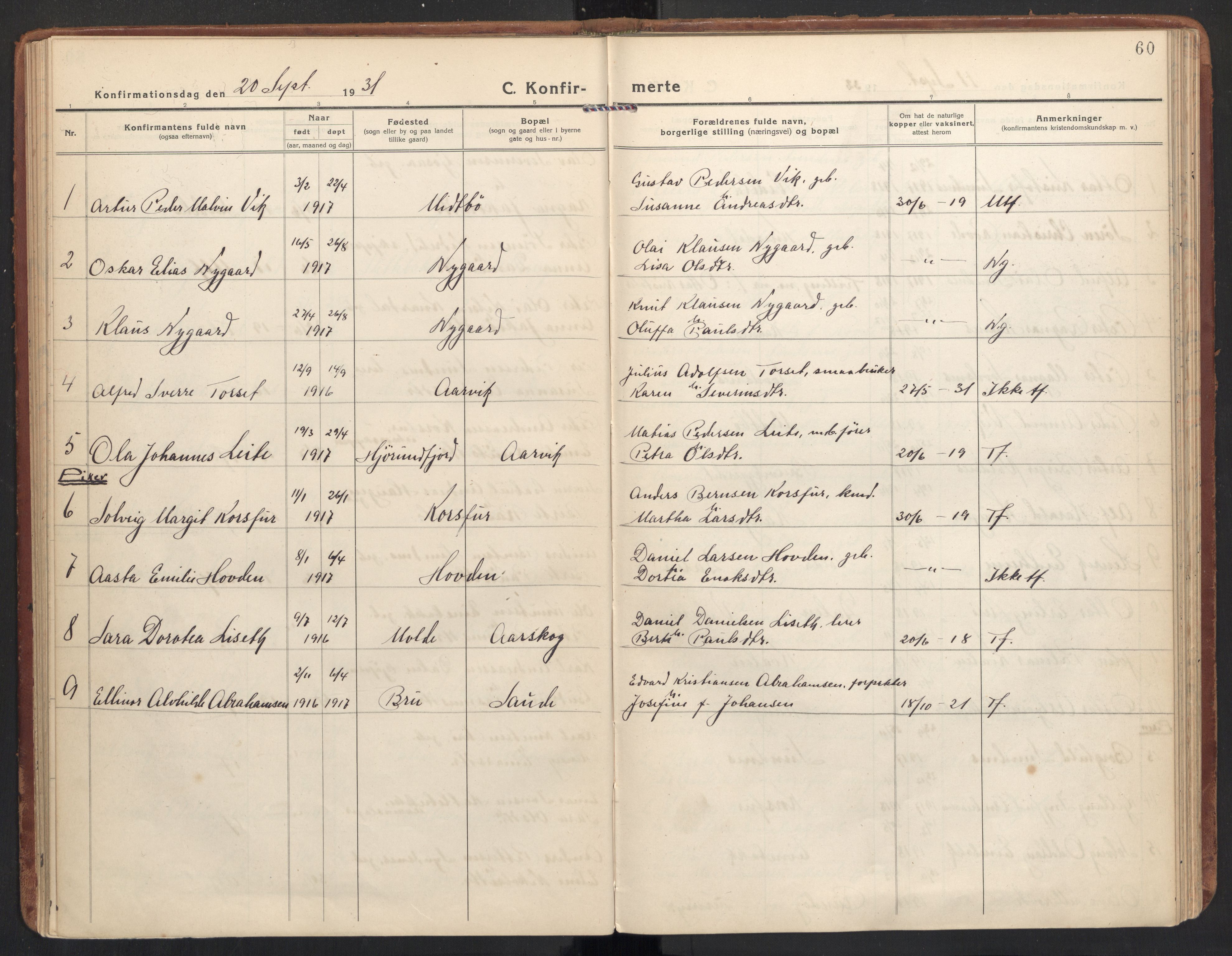 Ministerialprotokoller, klokkerbøker og fødselsregistre - Møre og Romsdal, SAT/A-1454/504/L0058: Parish register (official) no. 504A05, 1920-1940, p. 60