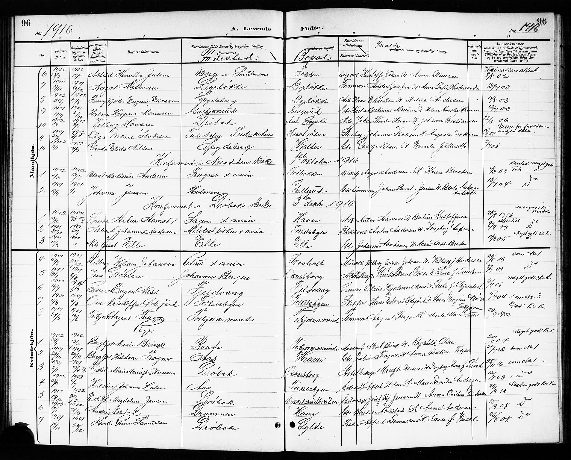 Drøbak prestekontor Kirkebøker, SAO/A-10142a/G/Gb/L0001: Parish register (copy) no. II 1, 1901-1919, p. 96