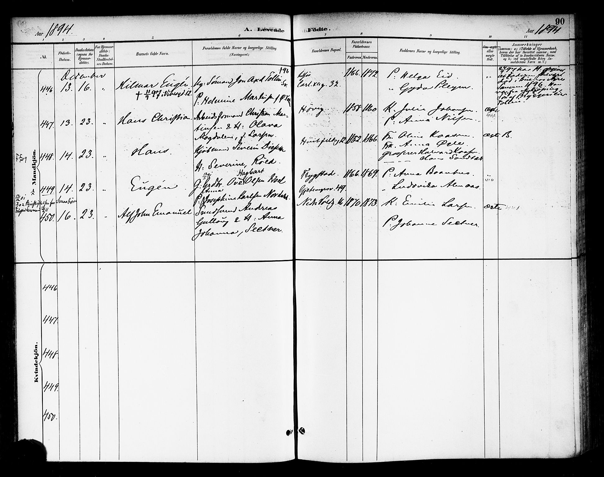 Rikshospitalet prestekontor Kirkebøker, AV/SAO-A-10309b/F/L0009: Parish register (official) no. 9, 1894-1897, p. 90