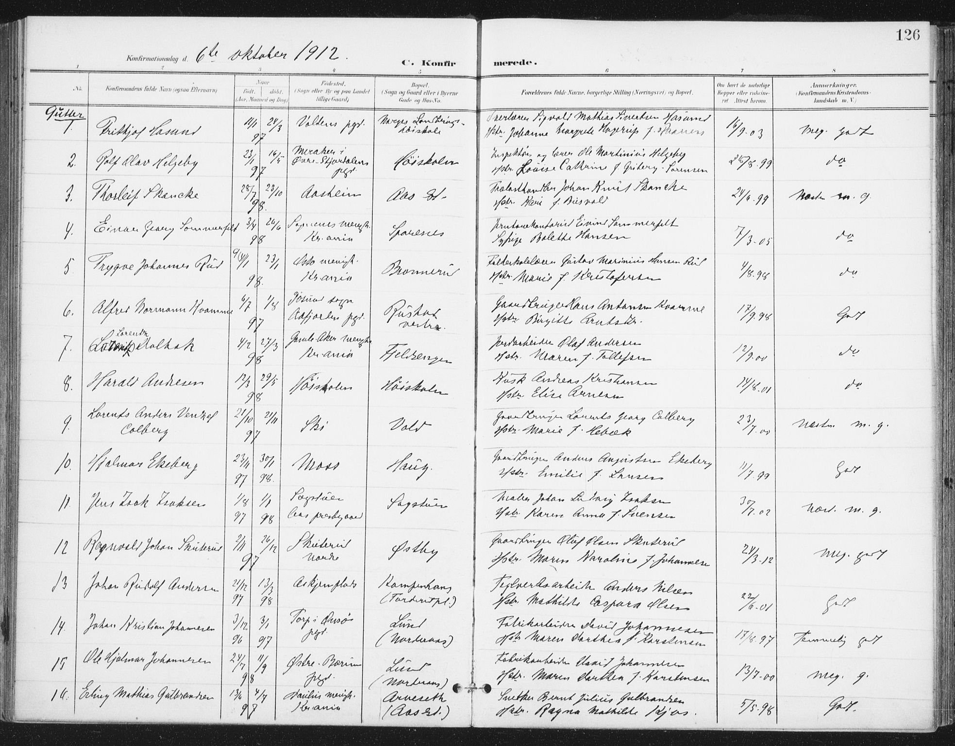 Ås prestekontor Kirkebøker, AV/SAO-A-10894/F/Fa/L0010: Parish register (official) no. I 10, 1900-1918, p. 126