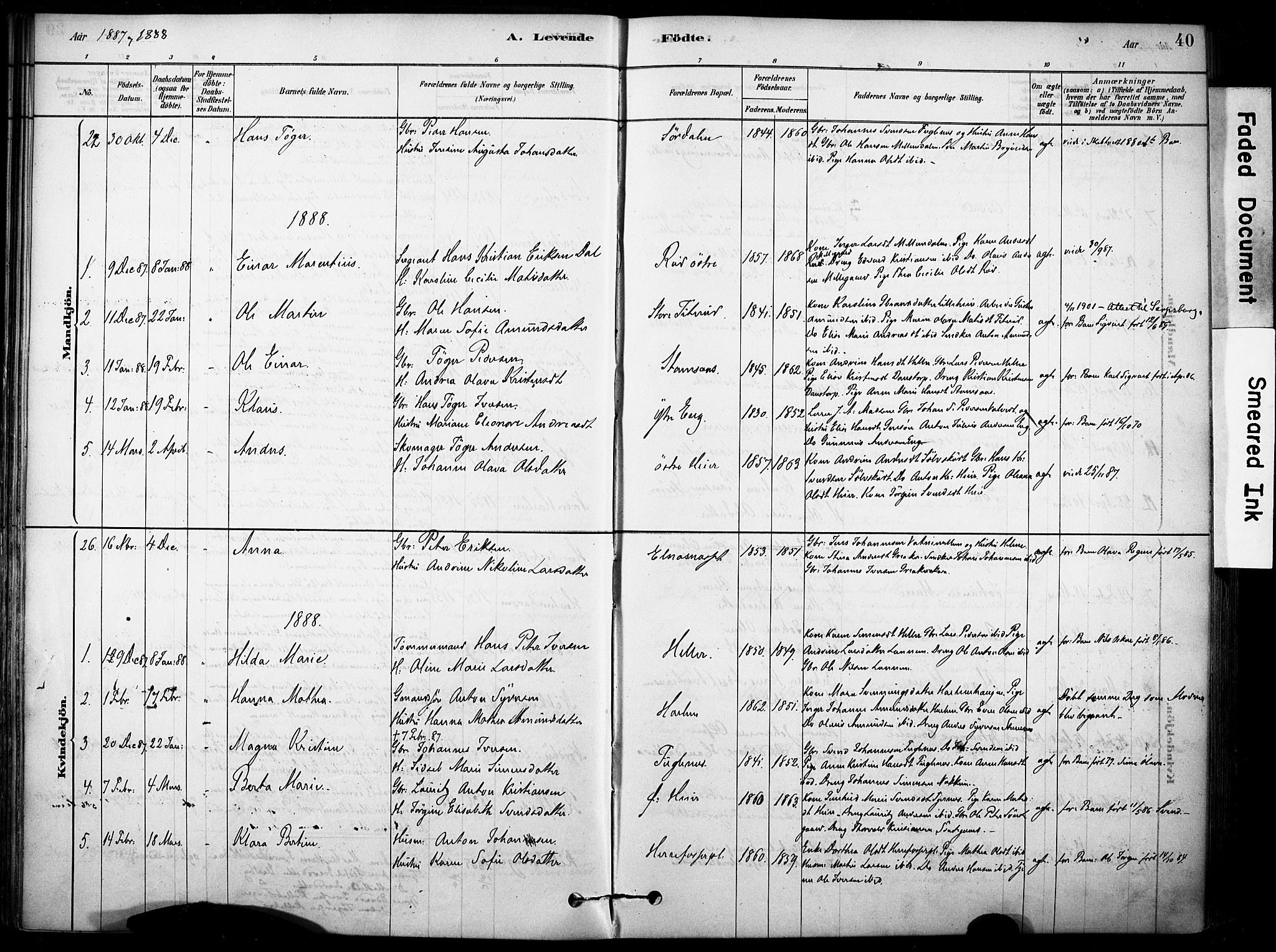 Rakkestad prestekontor Kirkebøker, AV/SAO-A-2008/F/Fb/L0001: Parish register (official) no. II 1, 1878-1899, p. 40