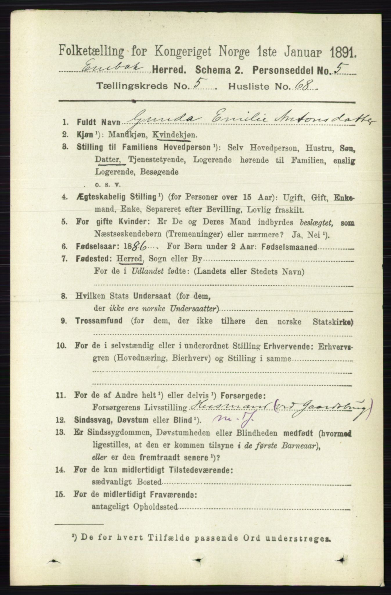RA, 1891 census for 0229 Enebakk, 1891, p. 2404