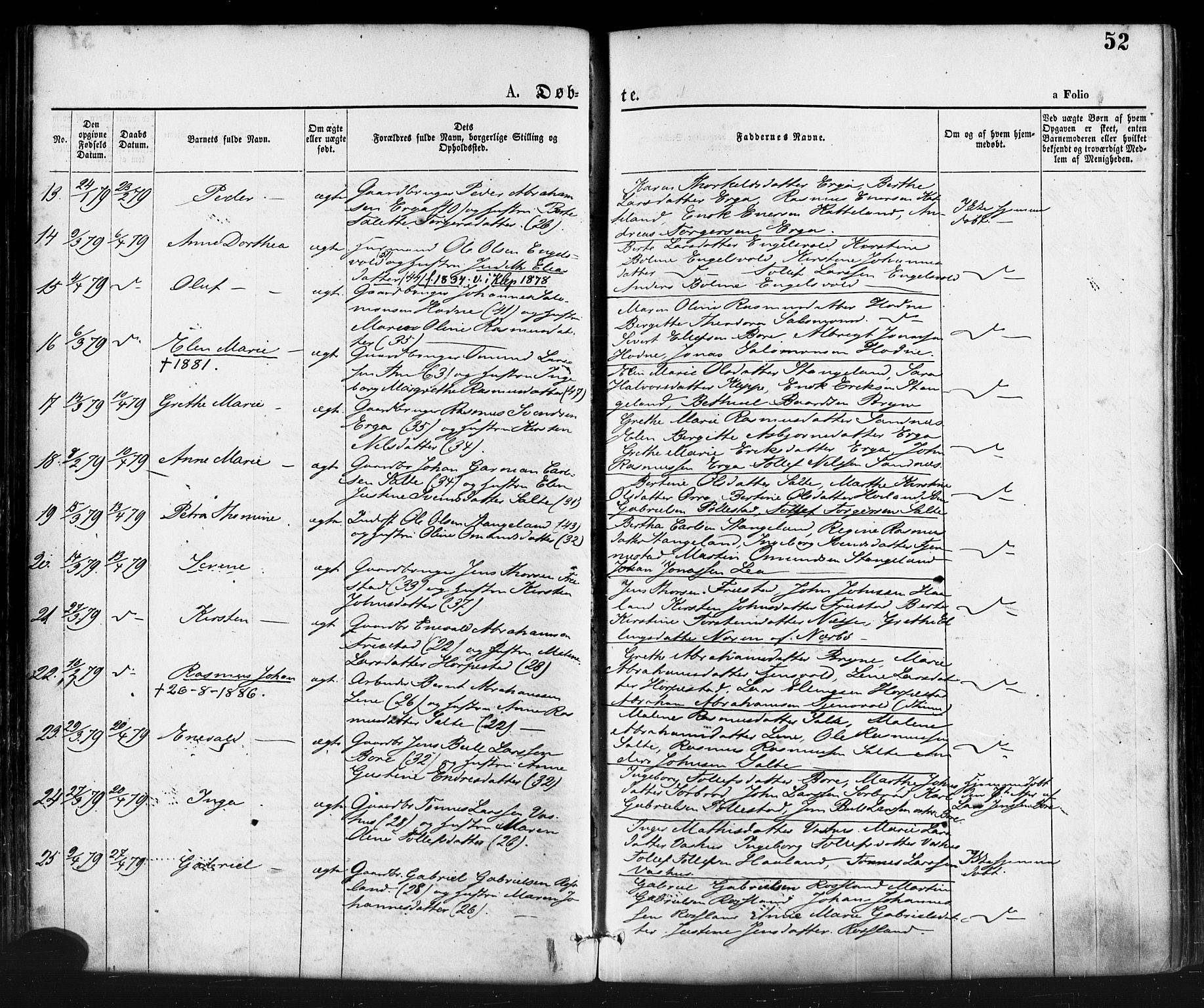 Klepp sokneprestkontor, AV/SAST-A-101803/001/3/30BA/L0006: Parish register (official) no. A 6, 1871-1885, p. 52