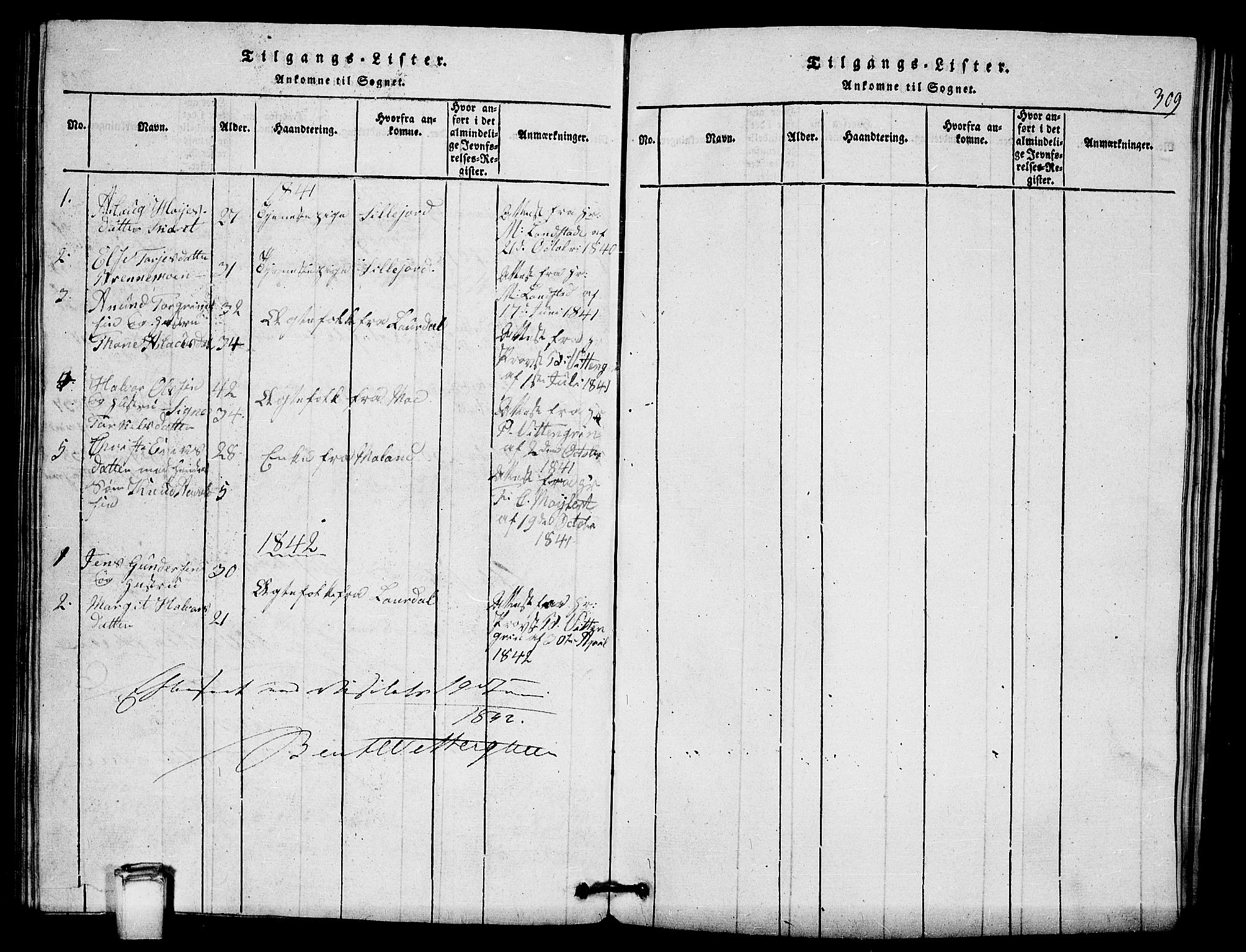 Vinje kirkebøker, SAKO/A-312/G/Gb/L0001: Parish register (copy) no. II 1, 1814-1843, p. 309