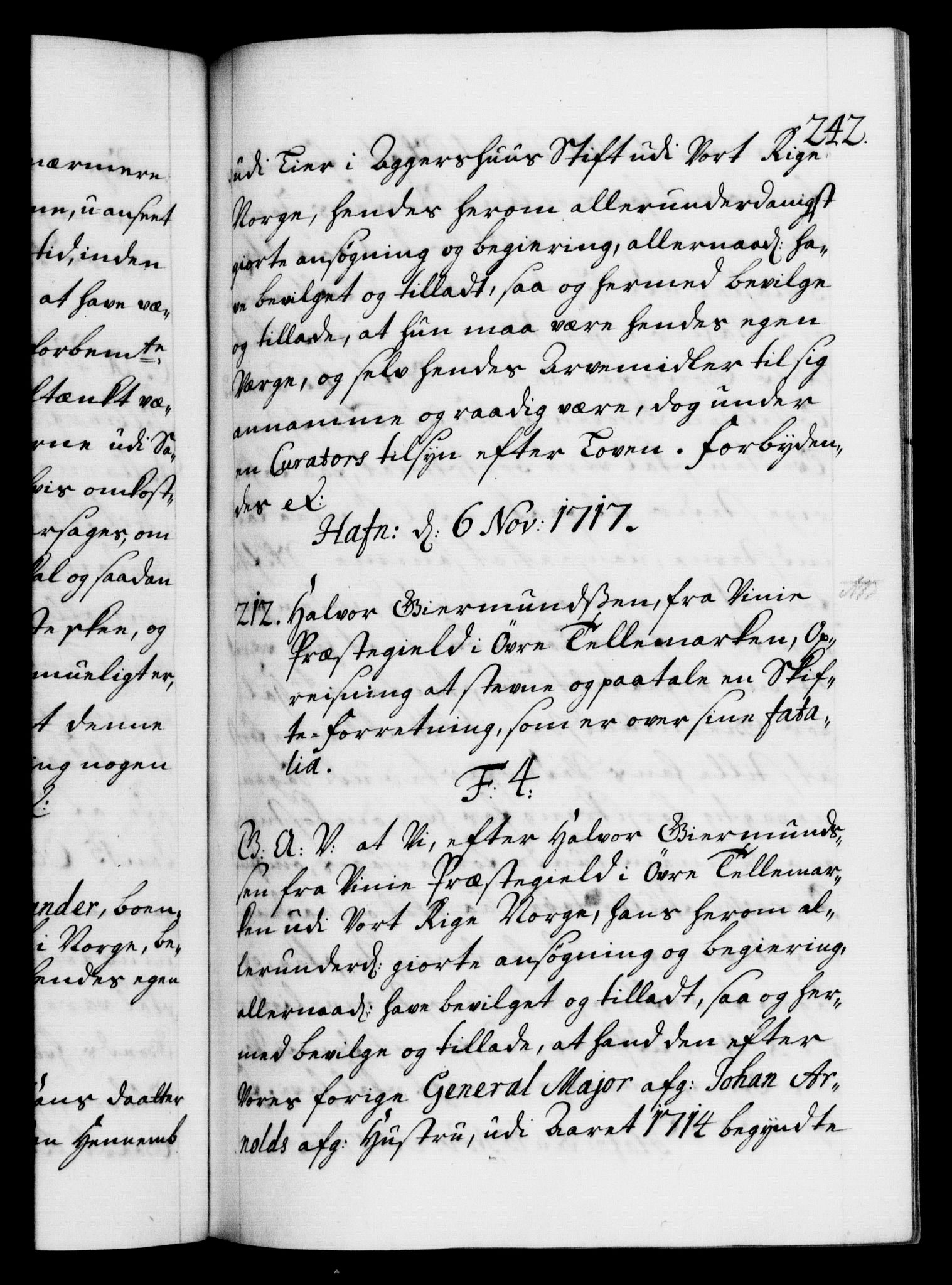 Danske Kanselli 1572-1799, AV/RA-EA-3023/F/Fc/Fca/Fcaa/L0022: Norske registre, 1716-1719, p. 242a