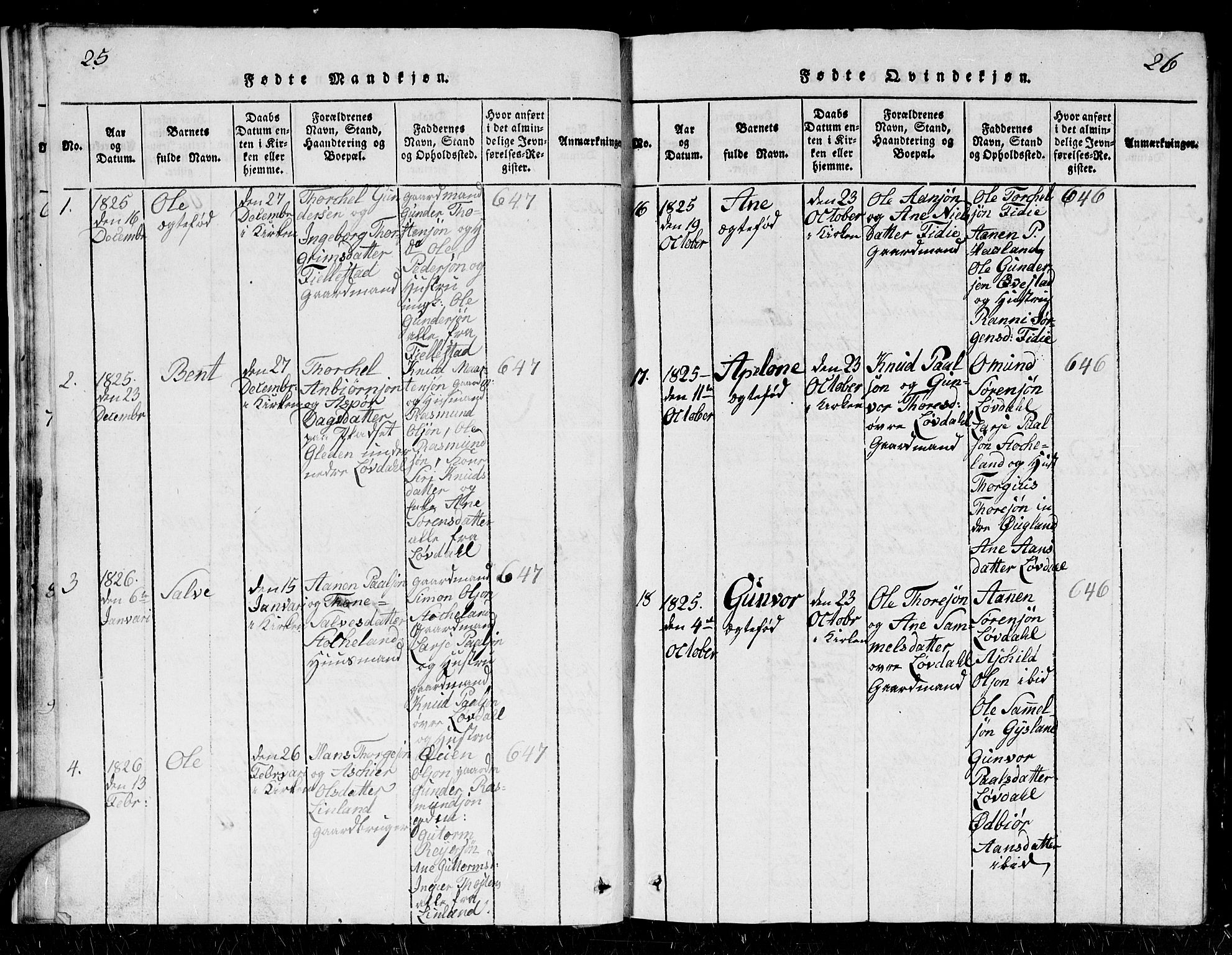 Holum sokneprestkontor, AV/SAK-1111-0022/F/Fb/Fbb/L0001: Parish register (copy) no. B 1, 1820-1847, p. 25-26