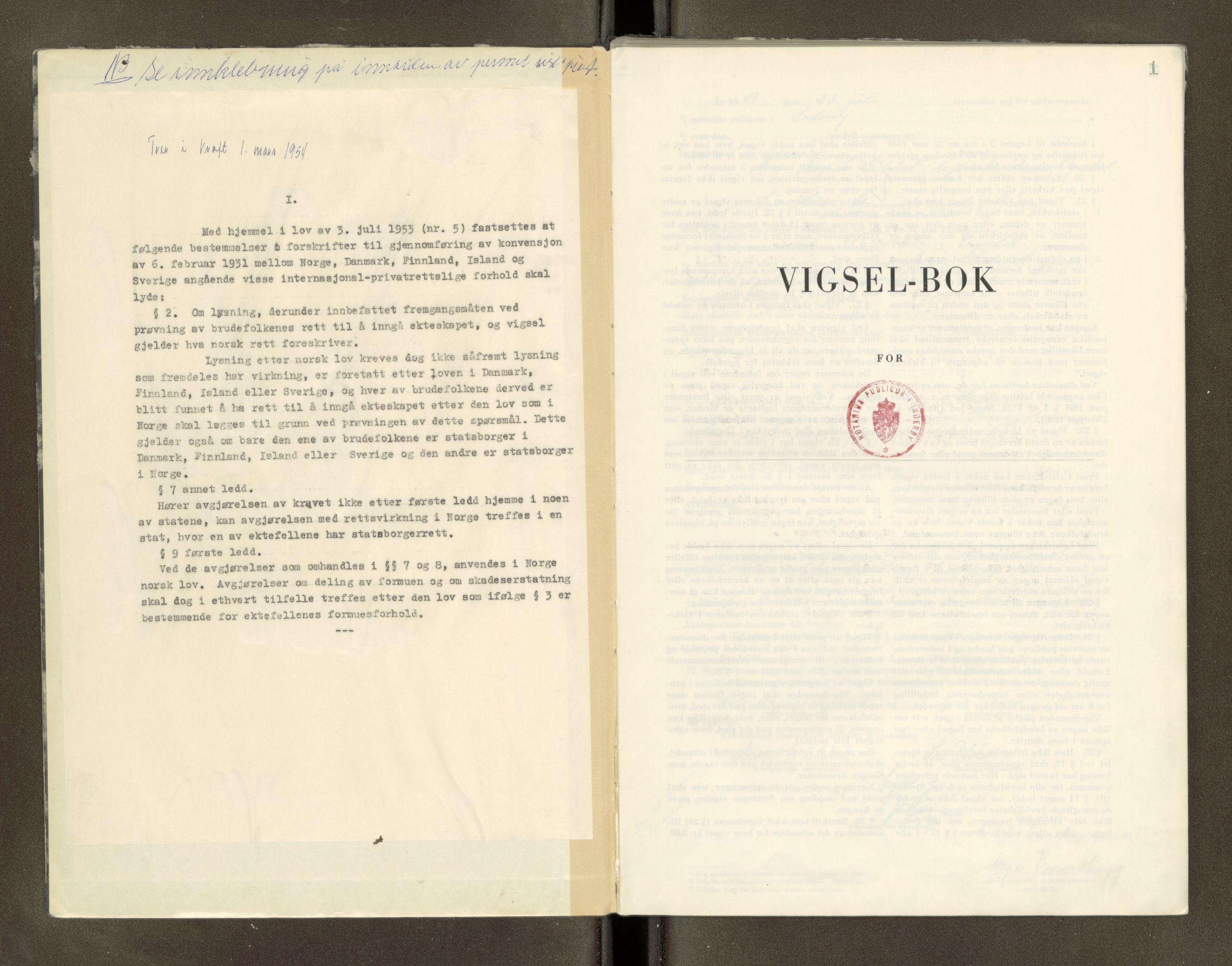 Inderøy sorenskriveri, SAT/A-4147/1/6/6D/L0005: Vigselbok, 1949-1964, p. 1