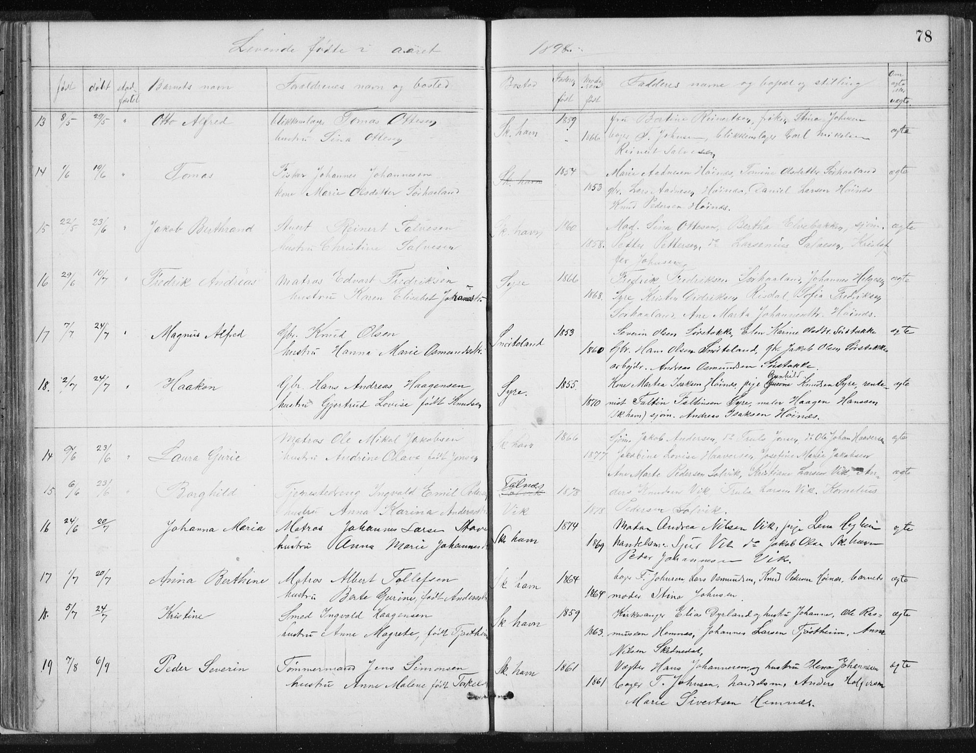 Skudenes sokneprestkontor, AV/SAST-A -101849/H/Ha/Hab/L0007: Parish register (copy) no. B 7, 1885-1899, p. 78