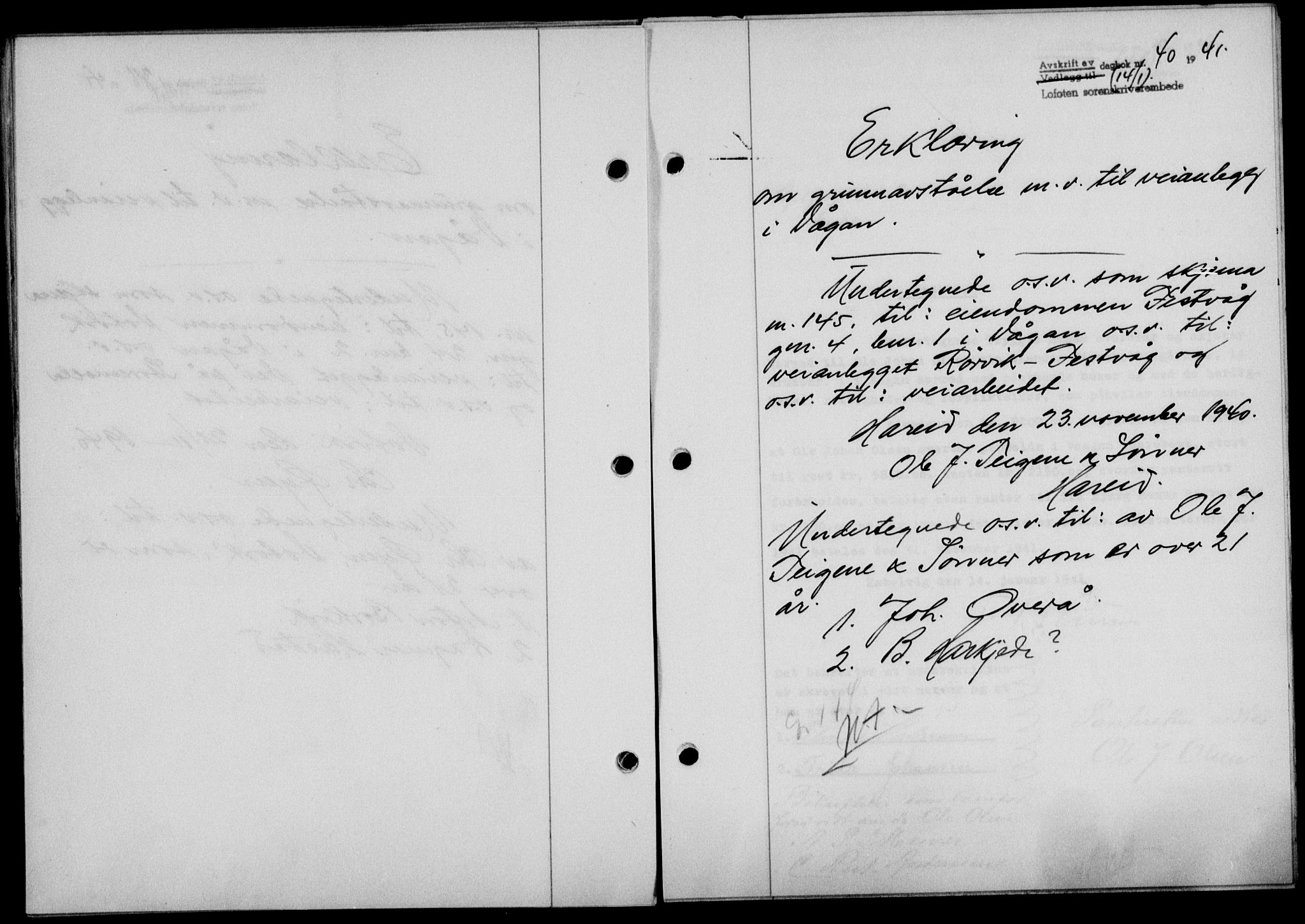 Lofoten sorenskriveri, SAT/A-0017/1/2/2C/L0008a: Mortgage book no. 8a, 1940-1941, Diary no: : 40/1941