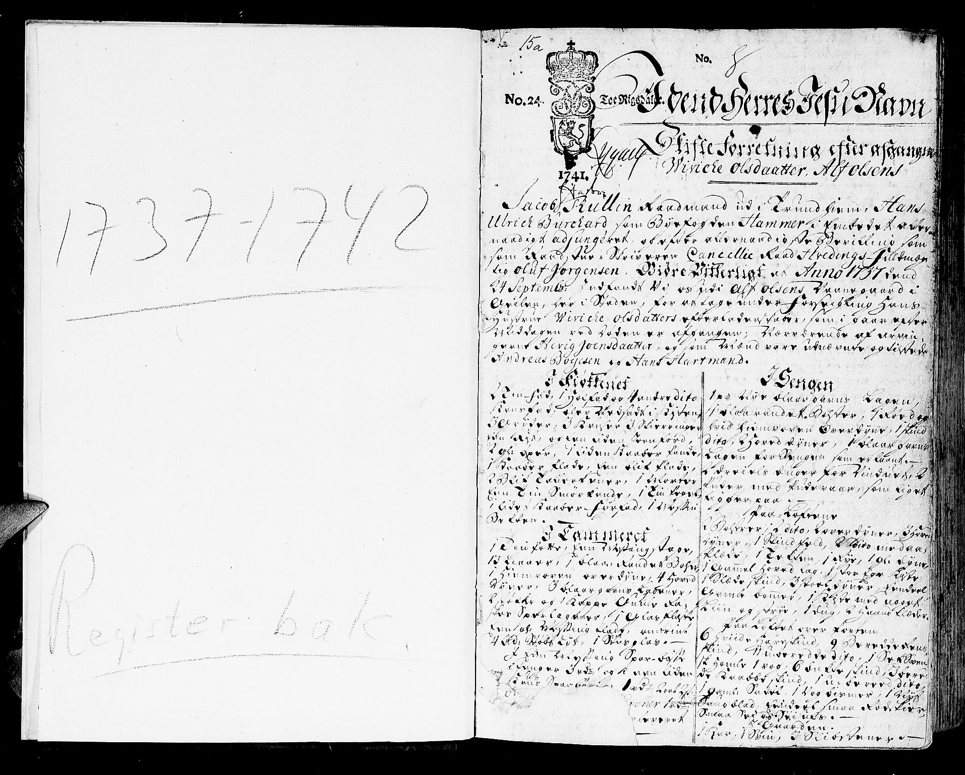 Trondheim byfogd, AV/SAT-A-0003/1/3/3A/L0014: Skifteprotokoll - gml.nr.13a. (m/ register), 1737-1742, p. 0b-1a