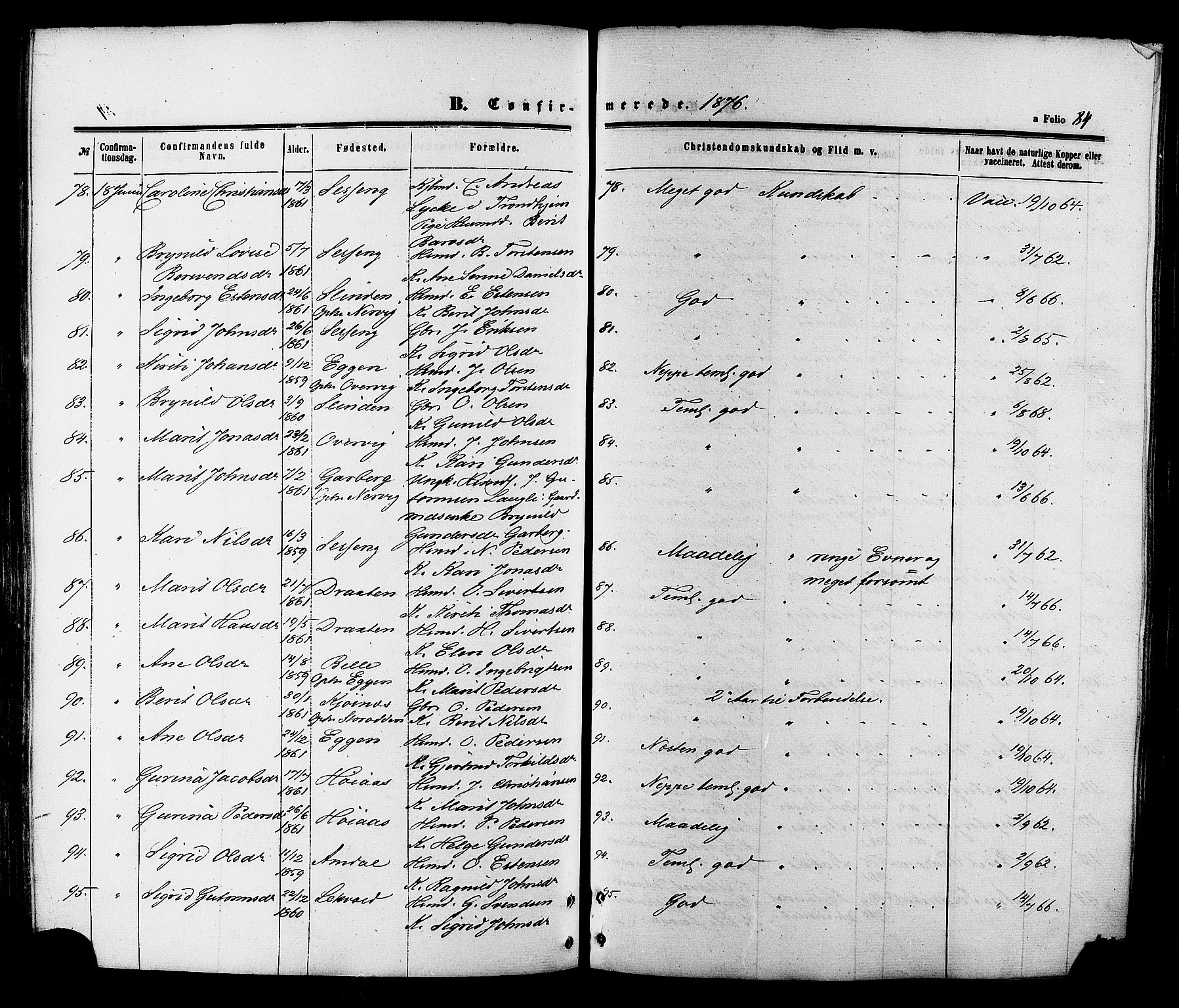 Ministerialprotokoller, klokkerbøker og fødselsregistre - Sør-Trøndelag, SAT/A-1456/695/L1147: Parish register (official) no. 695A07, 1860-1877, p. 84