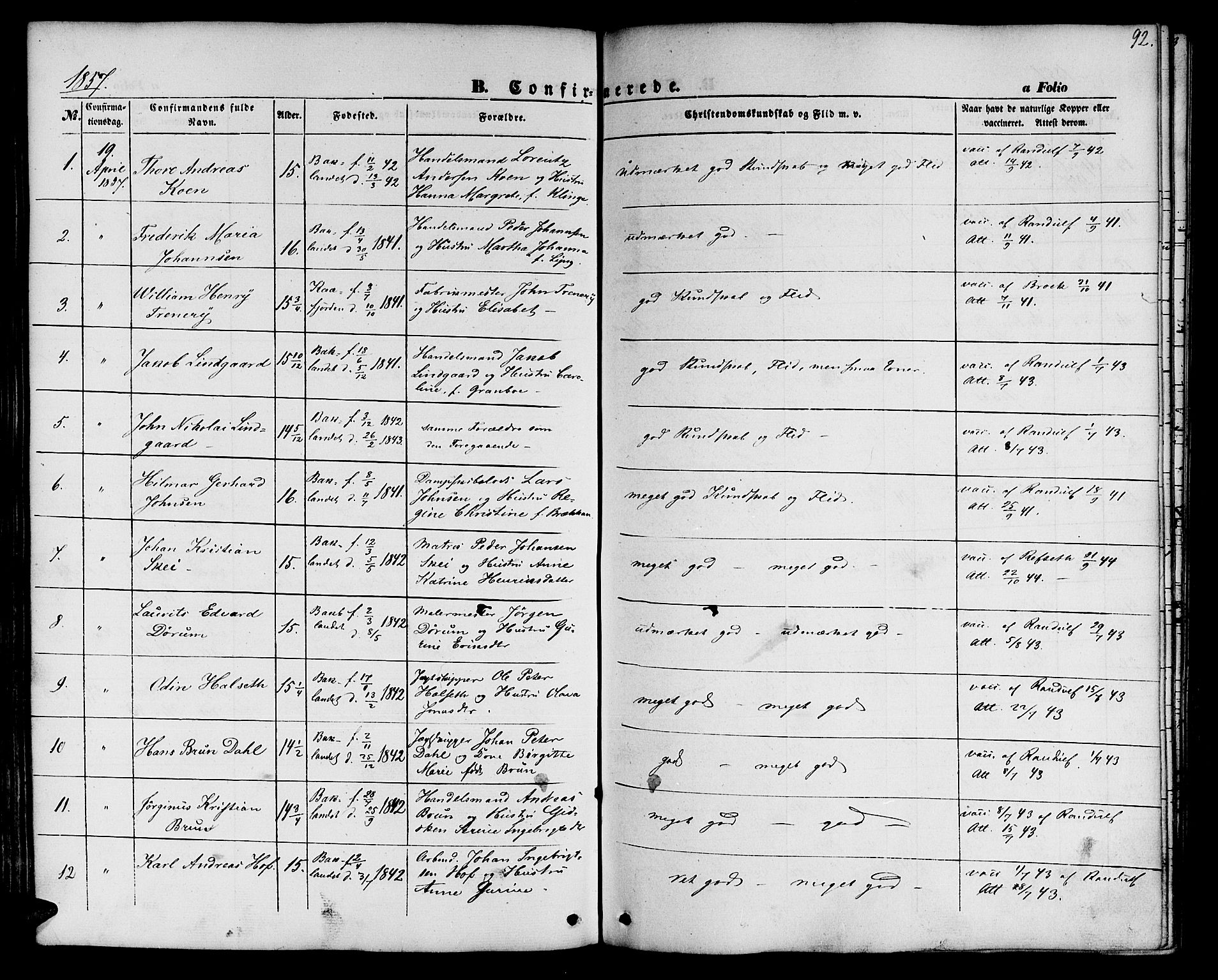 Ministerialprotokoller, klokkerbøker og fødselsregistre - Sør-Trøndelag, SAT/A-1456/604/L0184: Parish register (official) no. 604A05, 1851-1860, p. 92
