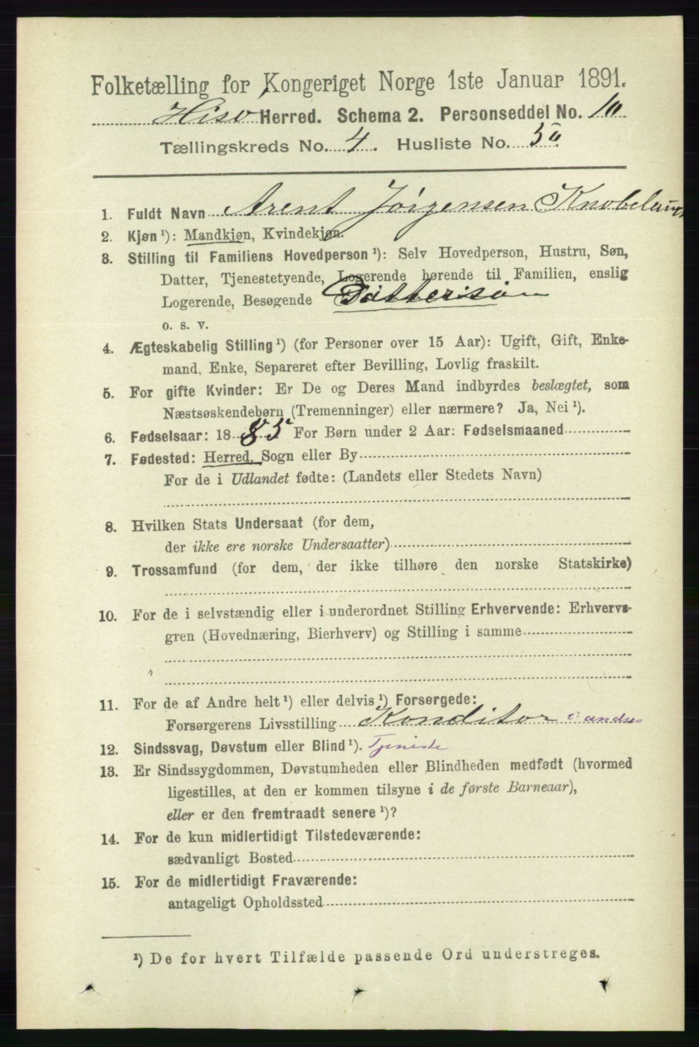 RA, 1891 census for 0922 Hisøy, 1891, p. 3610