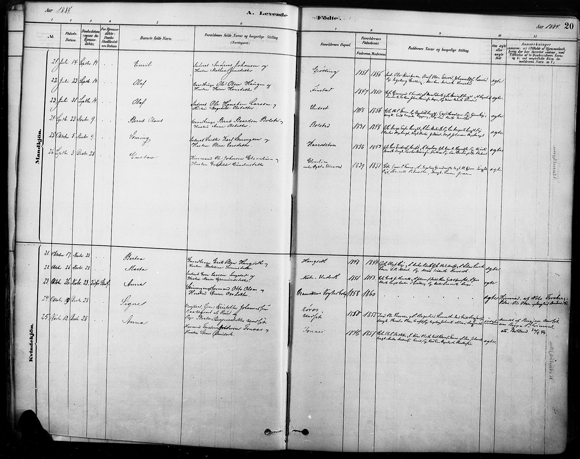 Rendalen prestekontor, SAH/PREST-054/H/Ha/Haa/L0009: Parish register (official) no. 9, 1878-1901, p. 20