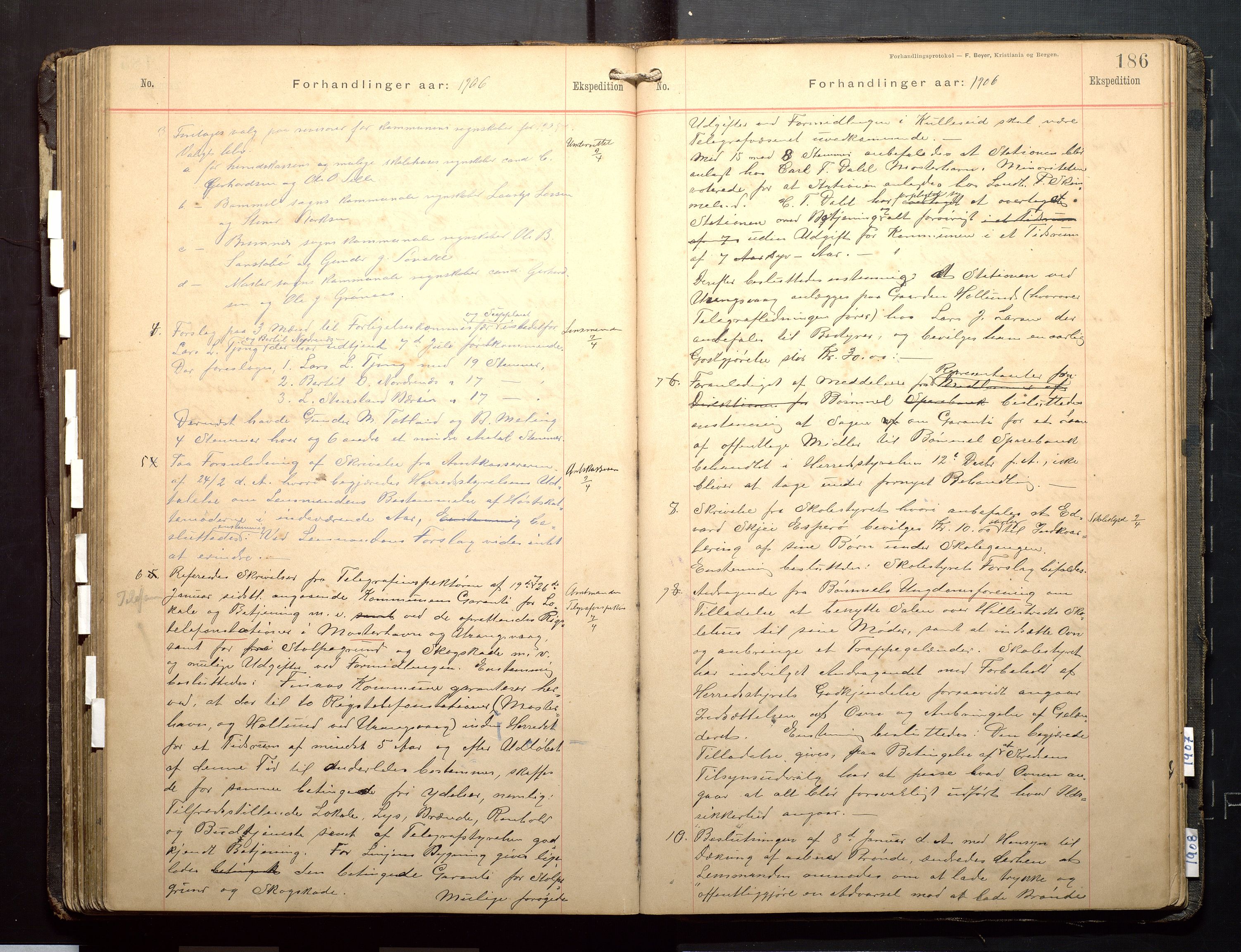 Finnaas kommune. Formannskapet, IKAH/1218a-021/A/Aa/L0003: Møtebok for formannskap, heradsstyre og soknestyre, 1896-1908, p. 186