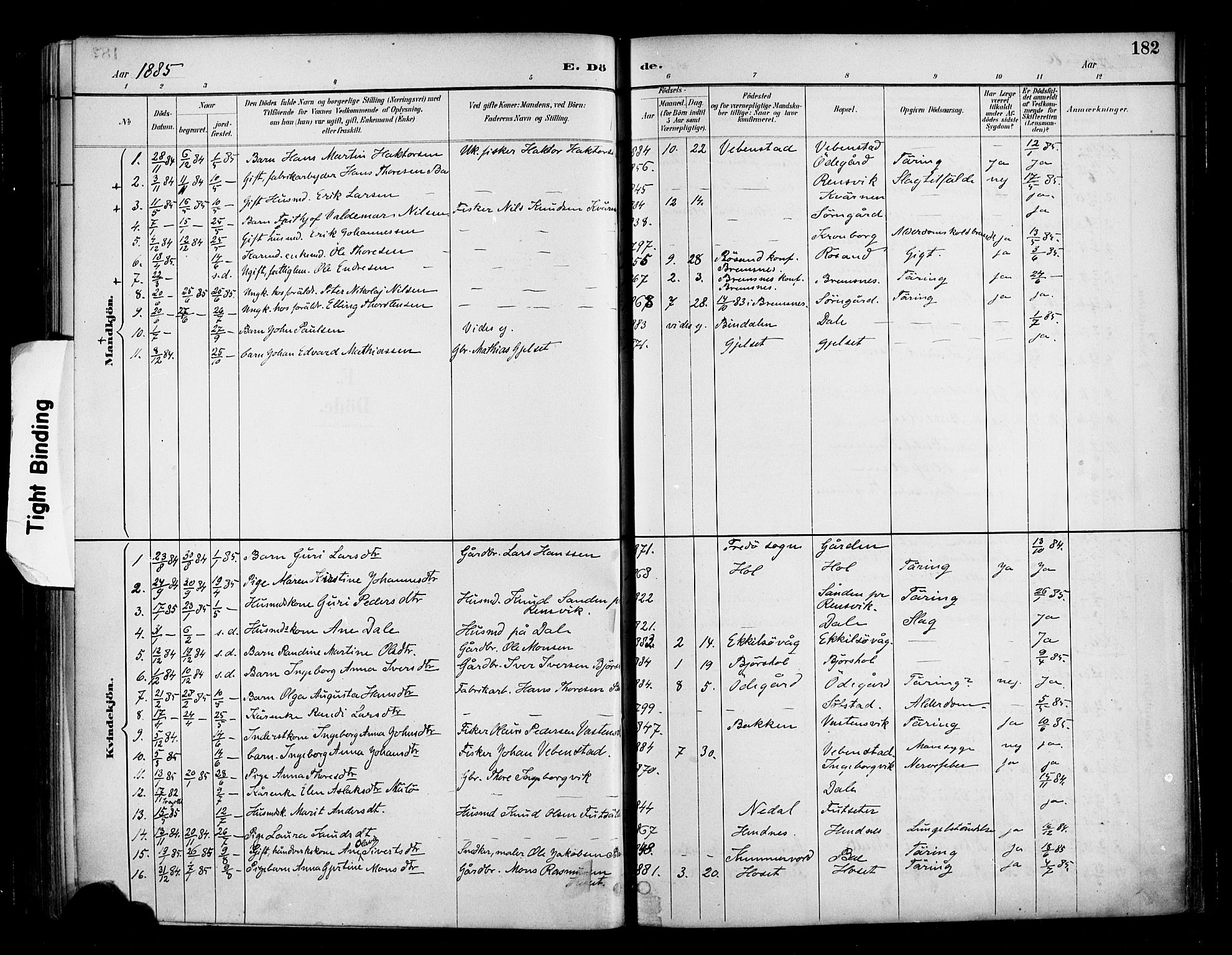 Ministerialprotokoller, klokkerbøker og fødselsregistre - Møre og Romsdal, AV/SAT-A-1454/569/L0819: Parish register (official) no. 569A05, 1885-1899, p. 182