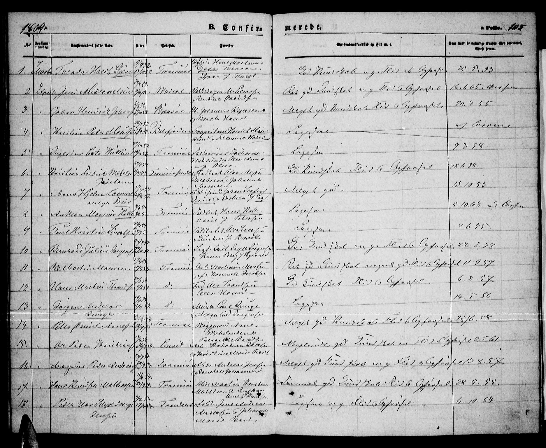 Tromsø sokneprestkontor/stiftsprosti/domprosti, SATØ/S-1343/G/Gb/L0007klokker: Parish register (copy) no. 7, 1867-1875, p. 105