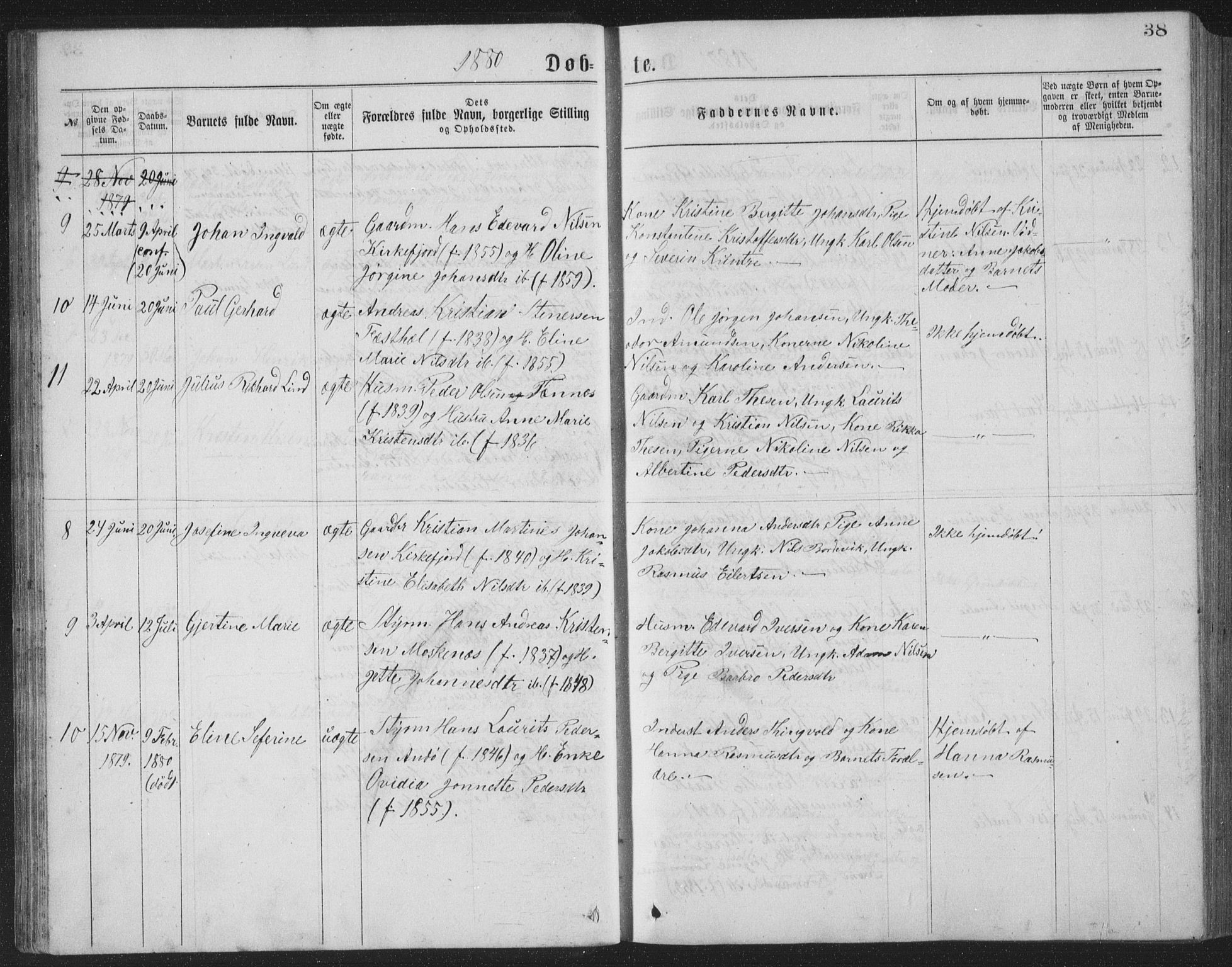 Ministerialprotokoller, klokkerbøker og fødselsregistre - Nordland, AV/SAT-A-1459/886/L1225: Parish register (copy) no. 886C02, 1874-1896, p. 38