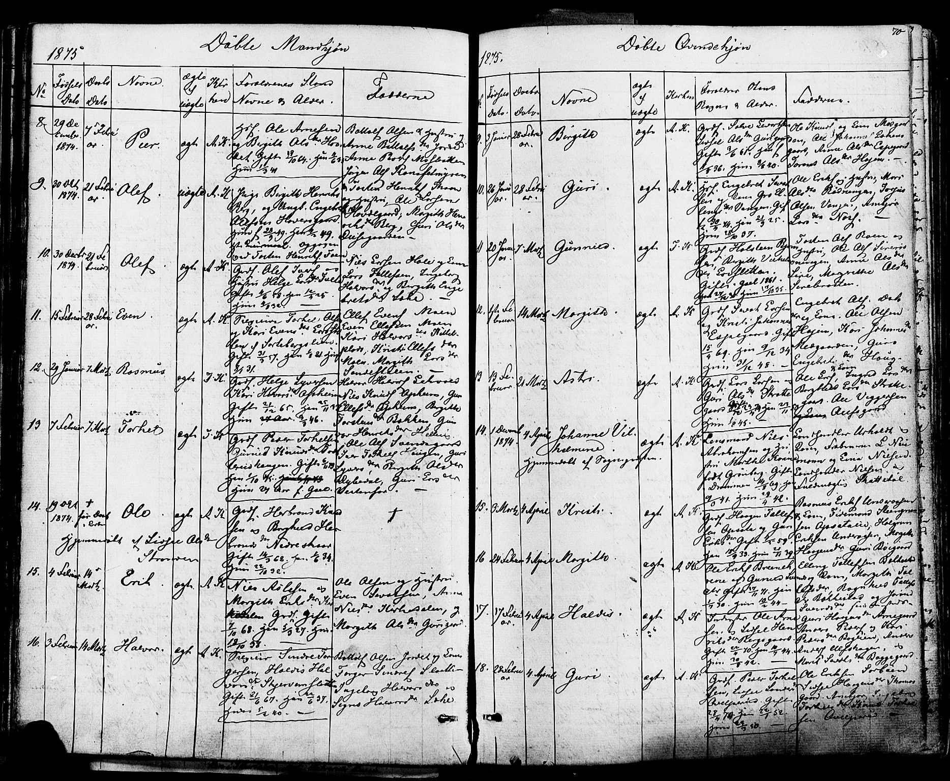 Ål kirkebøker, AV/SAKO-A-249/F/Fa/L0007: Parish register (official) no. I 7, 1865-1881, p. 70