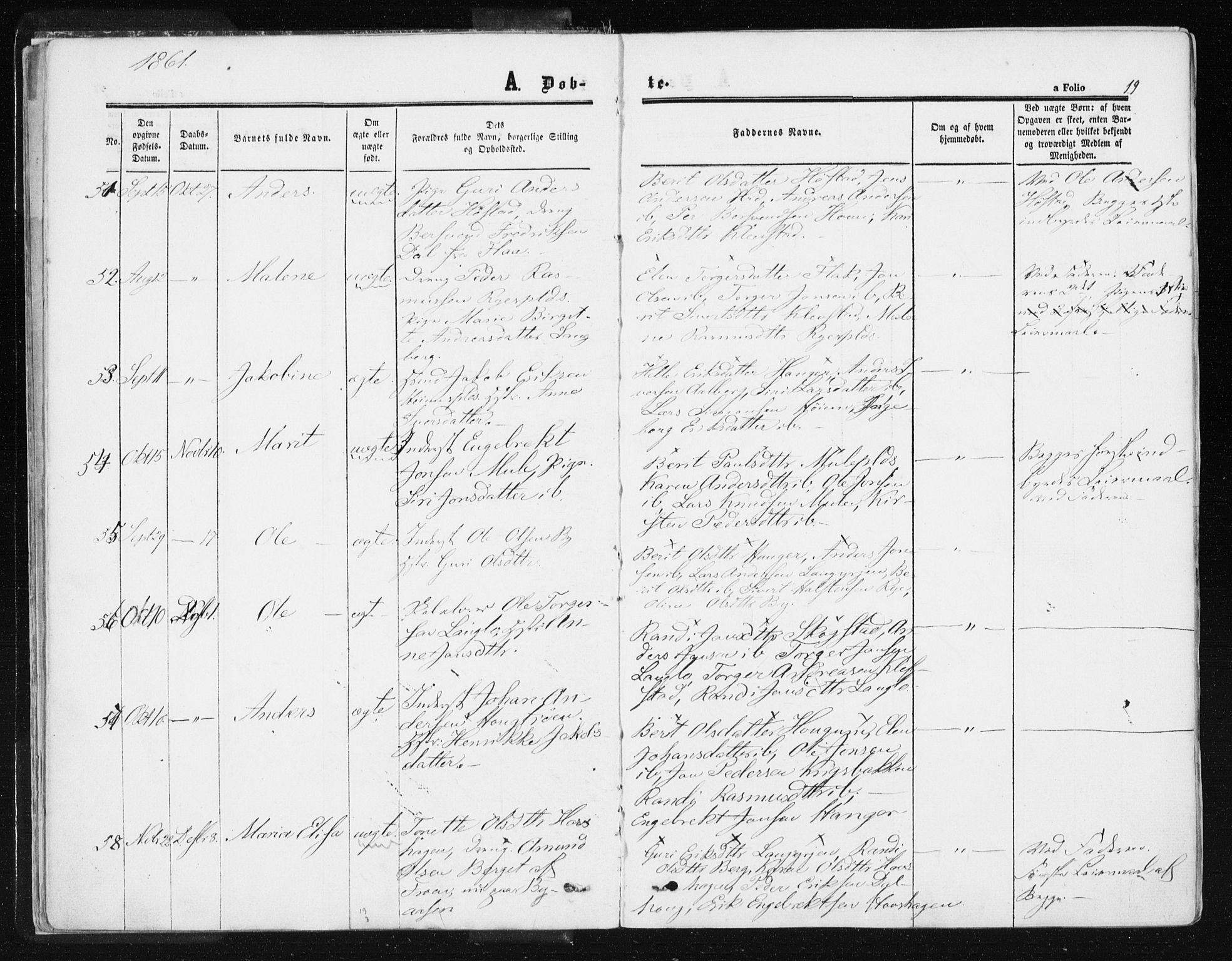 Ministerialprotokoller, klokkerbøker og fødselsregistre - Sør-Trøndelag, SAT/A-1456/612/L0377: Parish register (official) no. 612A09, 1859-1877, p. 19