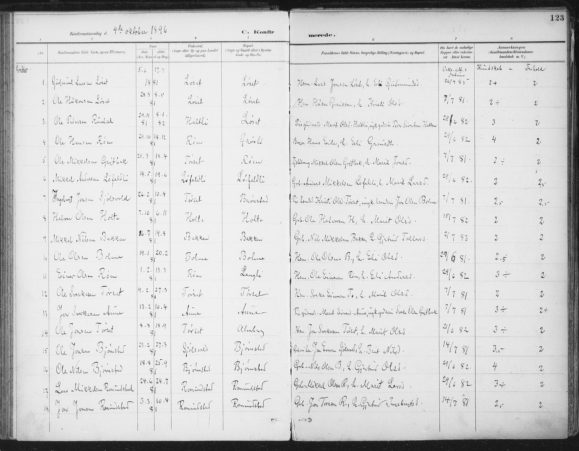 Ministerialprotokoller, klokkerbøker og fødselsregistre - Møre og Romsdal, SAT/A-1454/598/L1072: Parish register (official) no. 598A06, 1896-1910, p. 123
