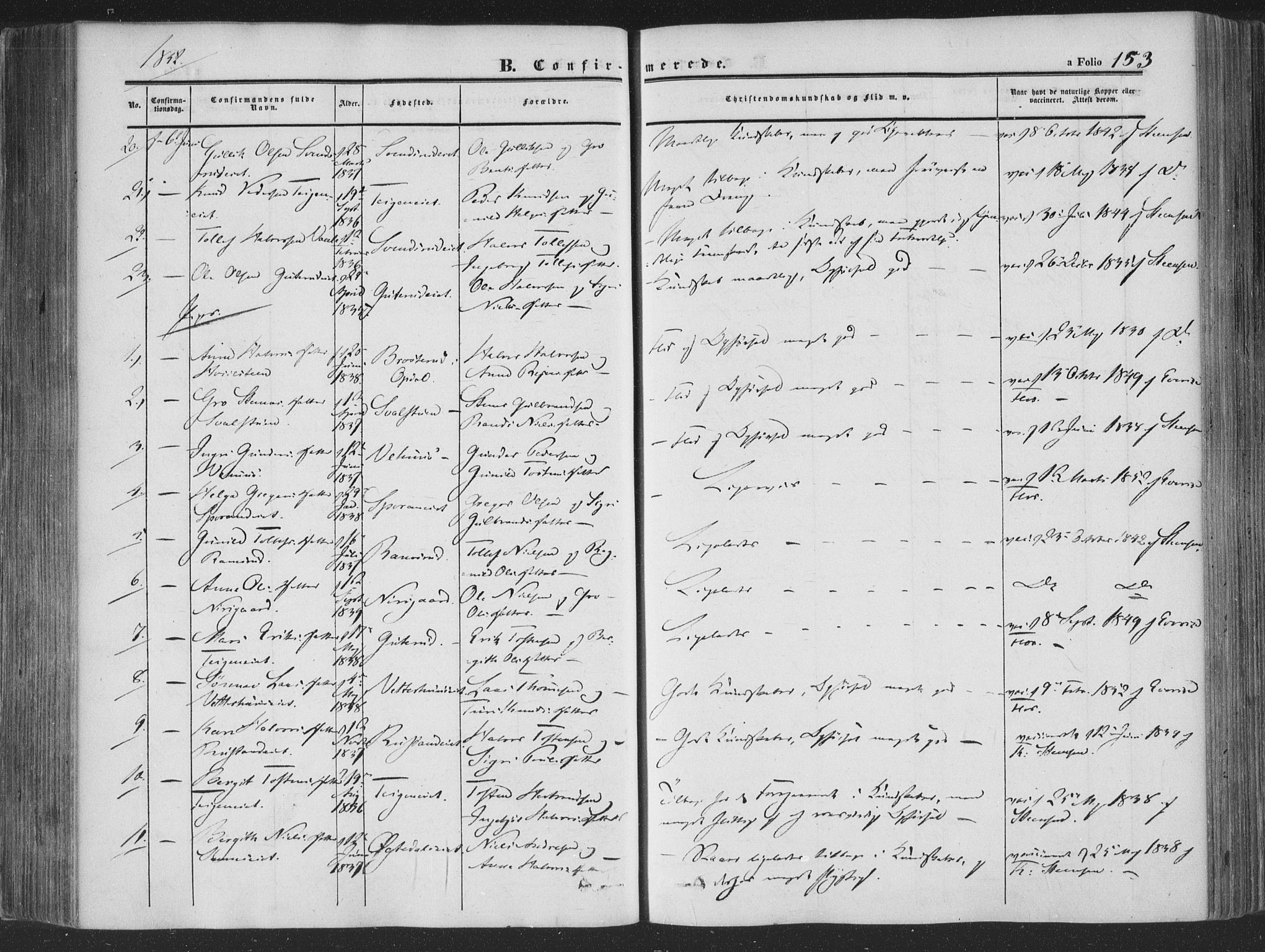 Rollag kirkebøker, AV/SAKO-A-240/F/Fa/L0008: Parish register (official) no. I 8, 1847-1860, p. 153